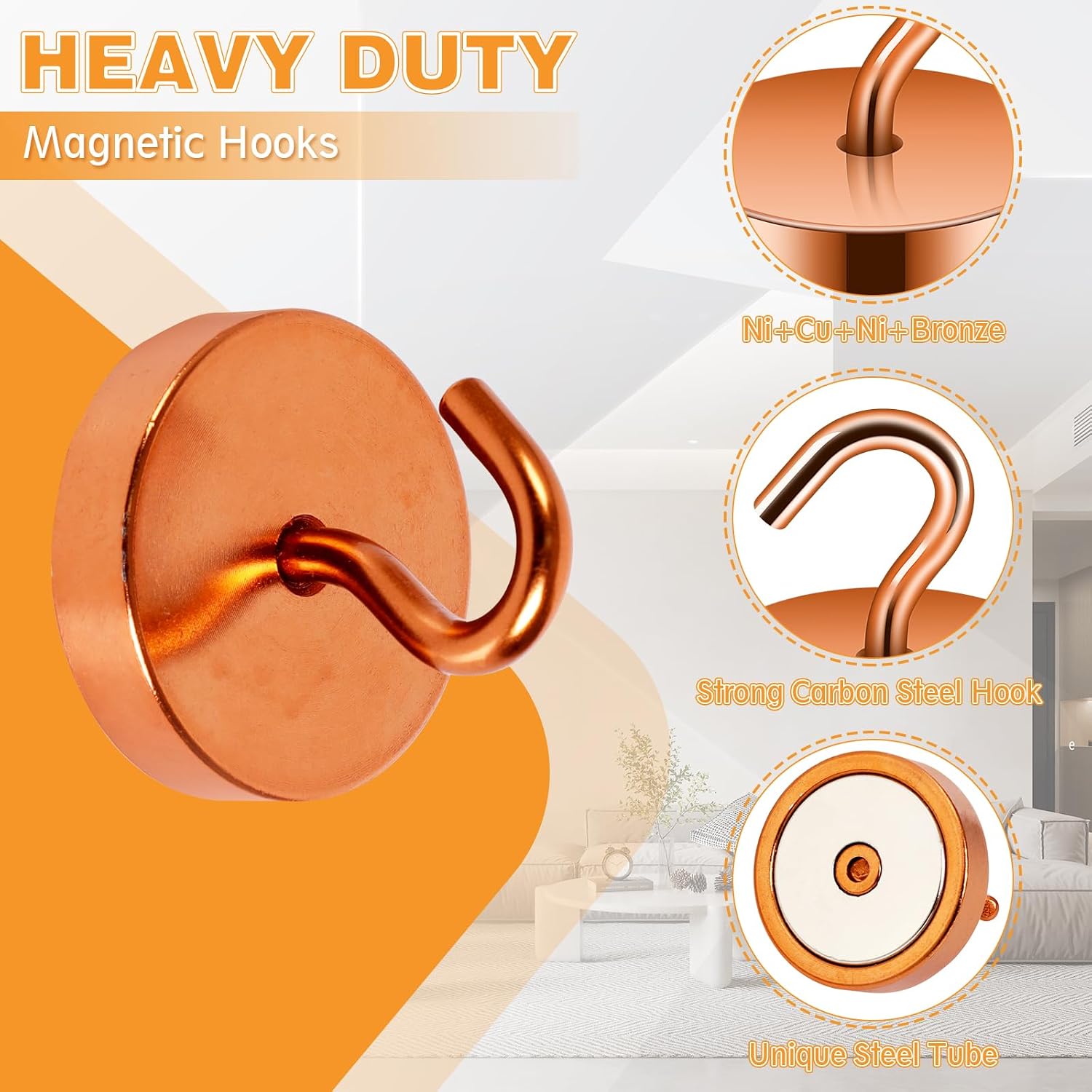 Detalle de Neosmuk Hooks, Bronze, Pack of 6: Strong Magnetic Hooks for Home, Cruise Cabins and On the Go