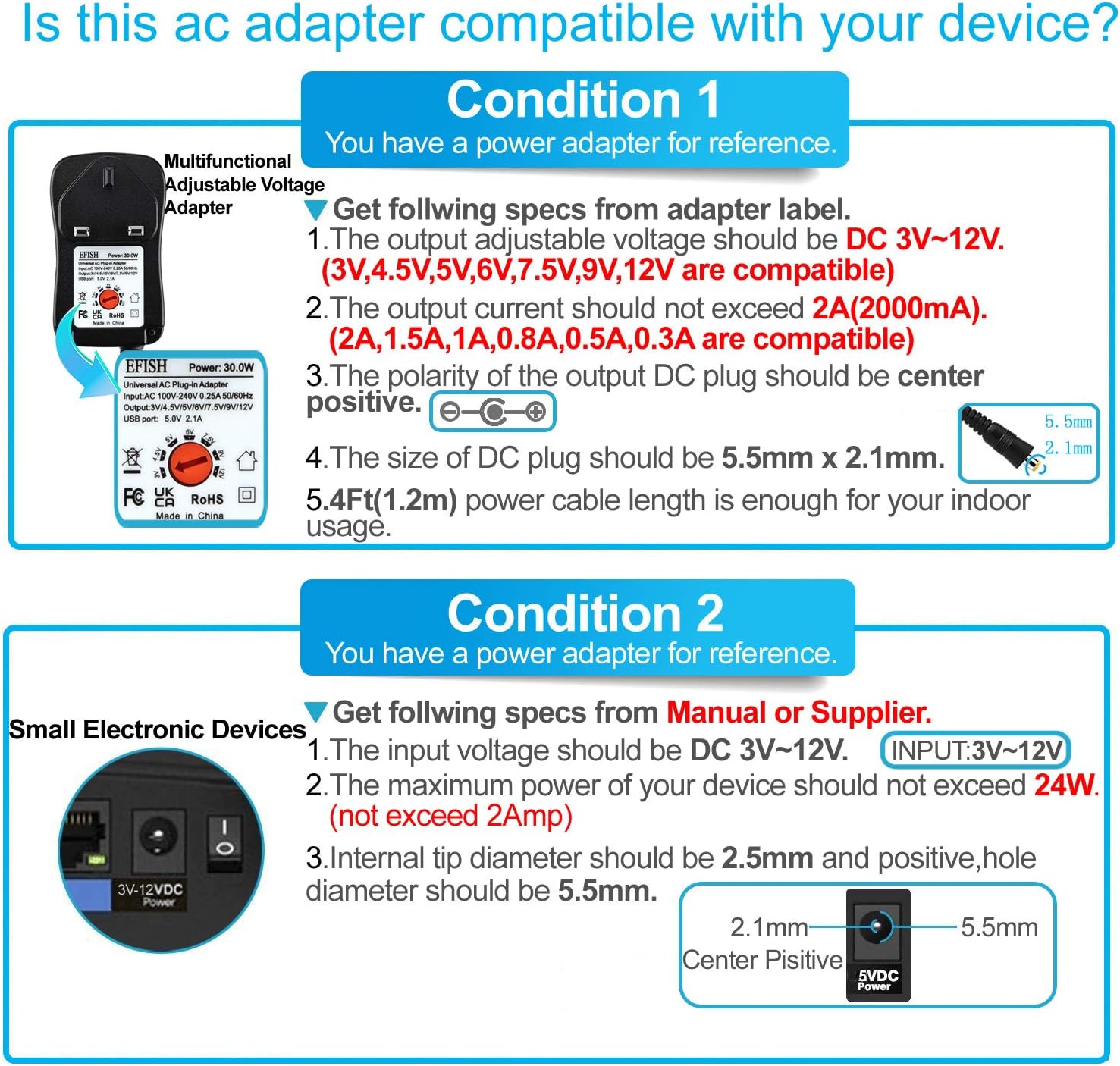 Detalle de EFISH International Power Adapters Multifunctional Portable Power Transformer with 8 Tips (UK Plug Included)