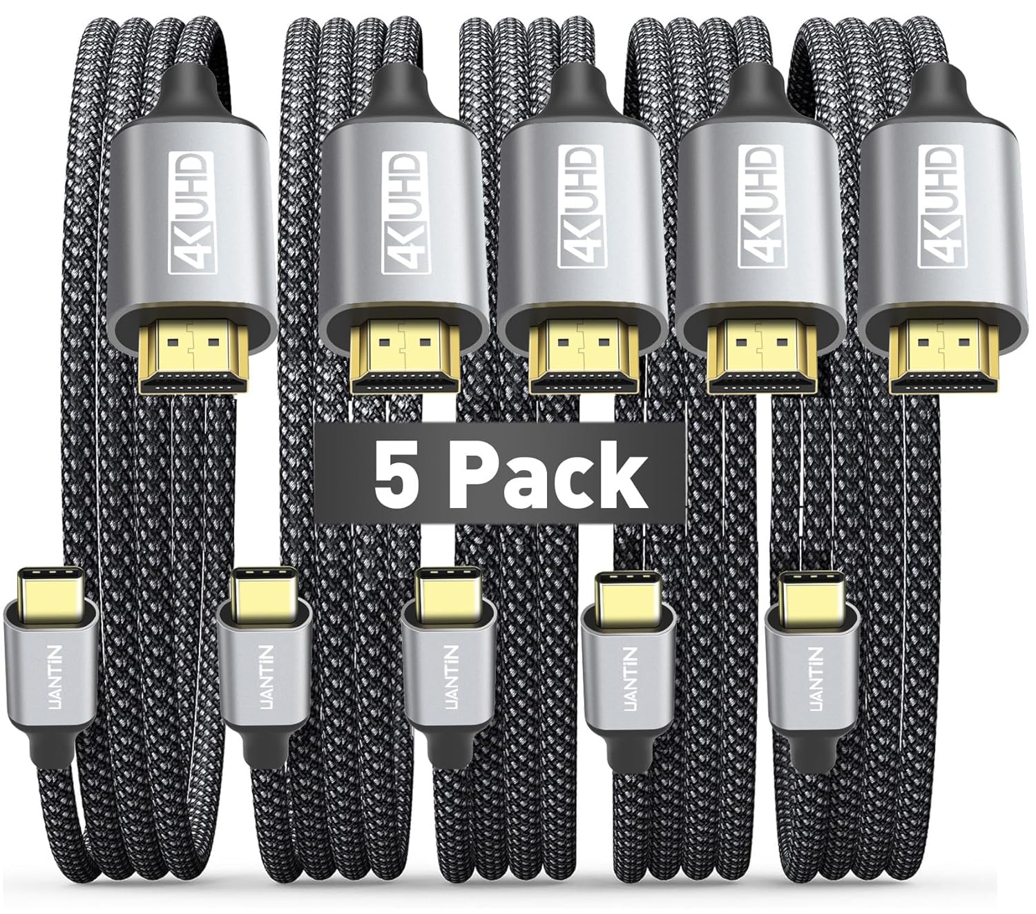 Detalle de UANTIN USB C to HDMI Cable 1M (5 Pack) – 4K 30Hz, USB 3.1 Type-C to HDMI 2.0, Thunderbolt 3/4 Compatible
