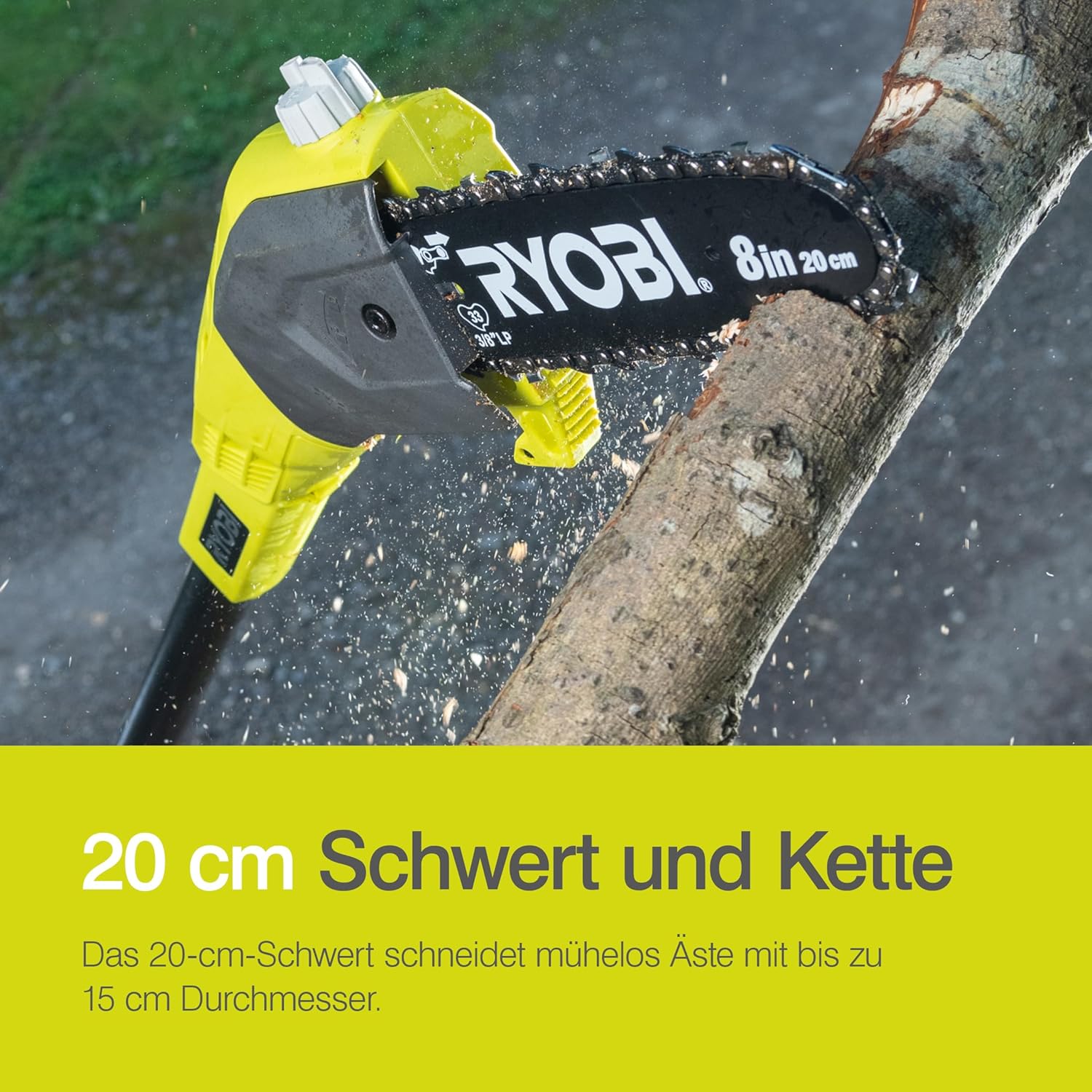 Thumbnail 6 de RYOBI 18 V ONE+ Hochentaster OPP1820 – 20 cm Schwert, 4 m Reichweite, automatische Kettenschmierung (ohne Akku/Ladegerät, Karton)