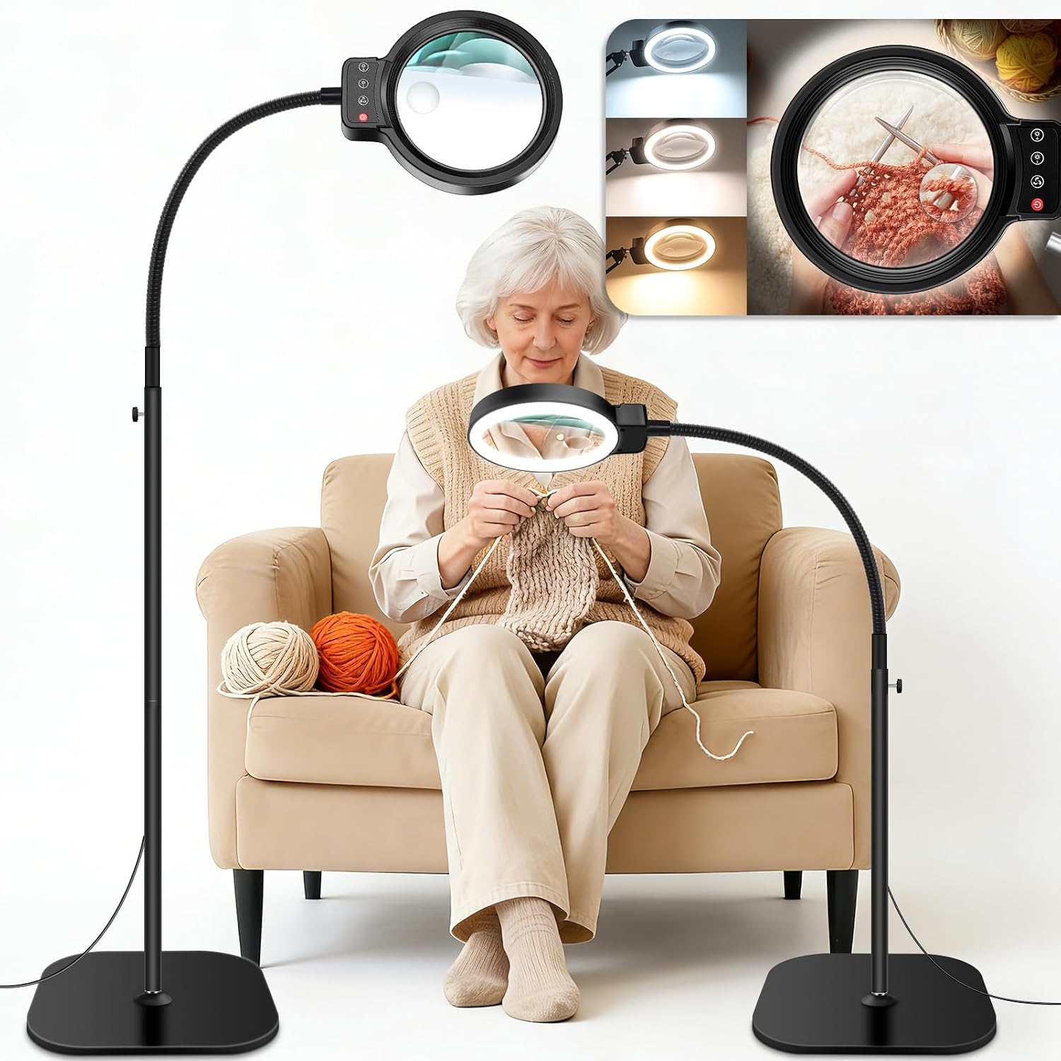 Detalle de HQGZQL HQM67H1126FDJLDL8 Floor Magnifying Lamp, 10X/30X, 72 LEDs