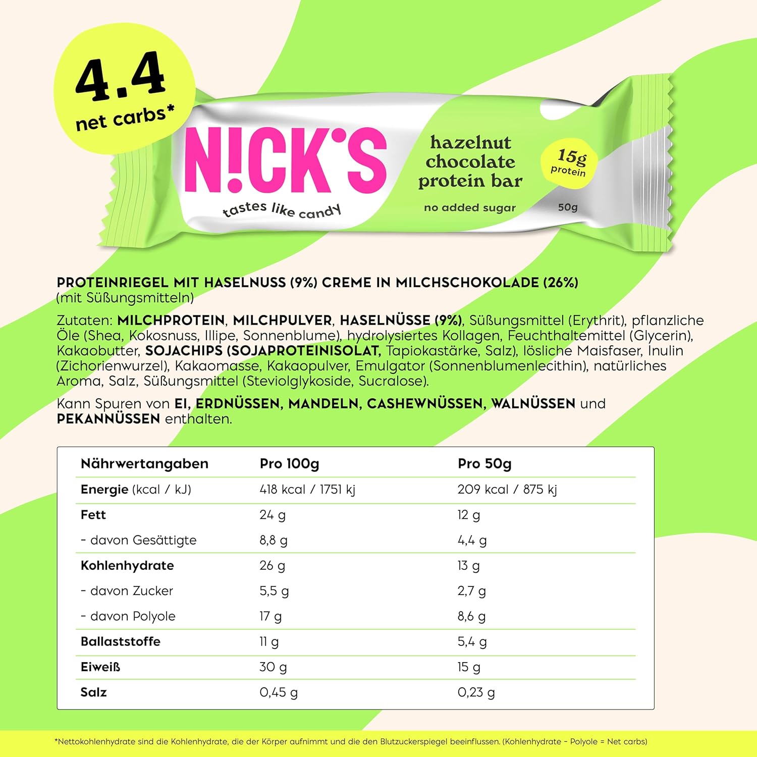 Detalle 2 de NICKS Protein Riegel Haselnuss 15 g 🍫