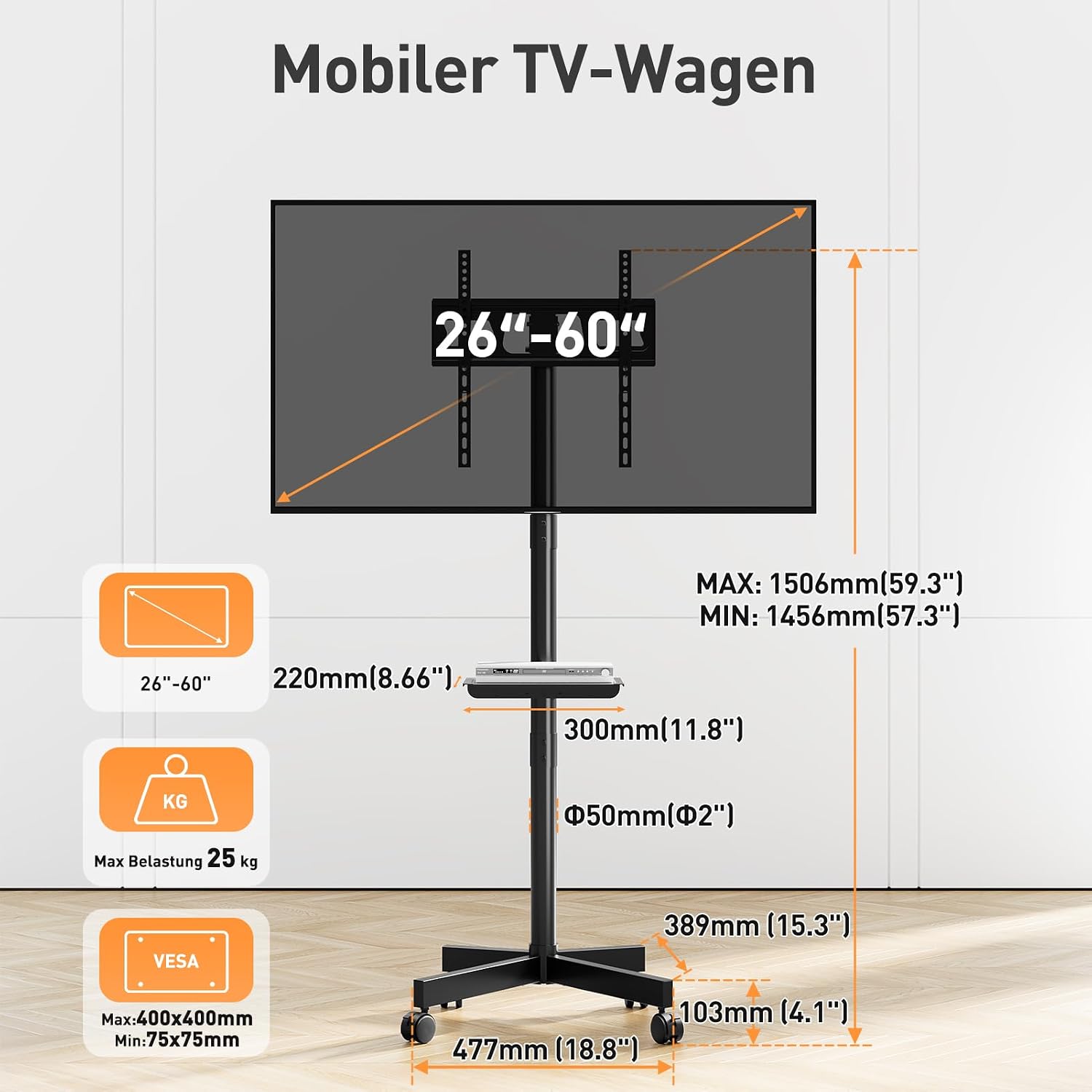 Thumbnail 4 de ELIVED EV1117 TV Ständer rollbar 26–60 Zoll