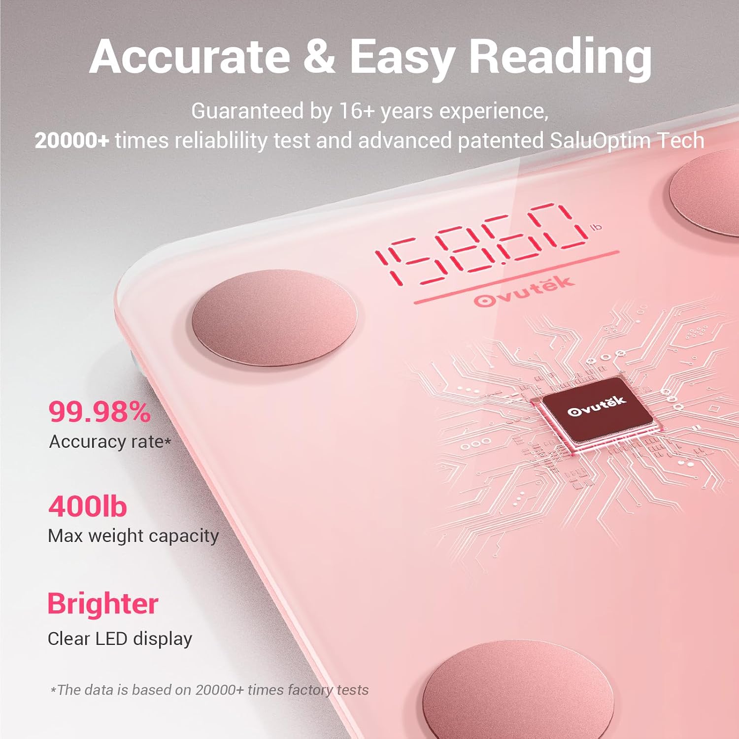 Thumbnail 3 de Ovutek Smart Scale for Body Weight, Pink — 400 lb Capacity with 14 Metrics and Smartphone App