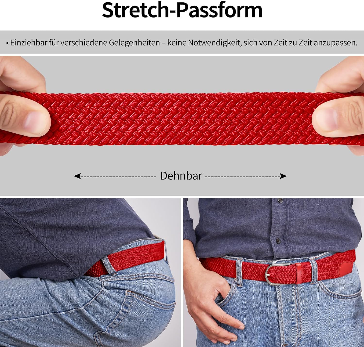 Thumbnail 3 de TANGCHAO Stretch-Stoffgürtel als Flechtgürtel mit Elastik, Breite 3,3 cm – verstellbar für Damen und Herren