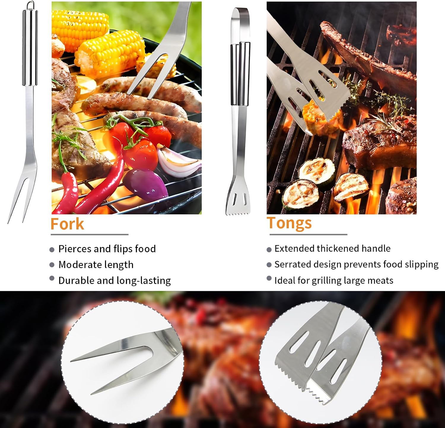Detalle de MUYFIO JLT-SS11 BBQ Tool Set, 11-Piece Stainless Steel Kit with Carrying Bag