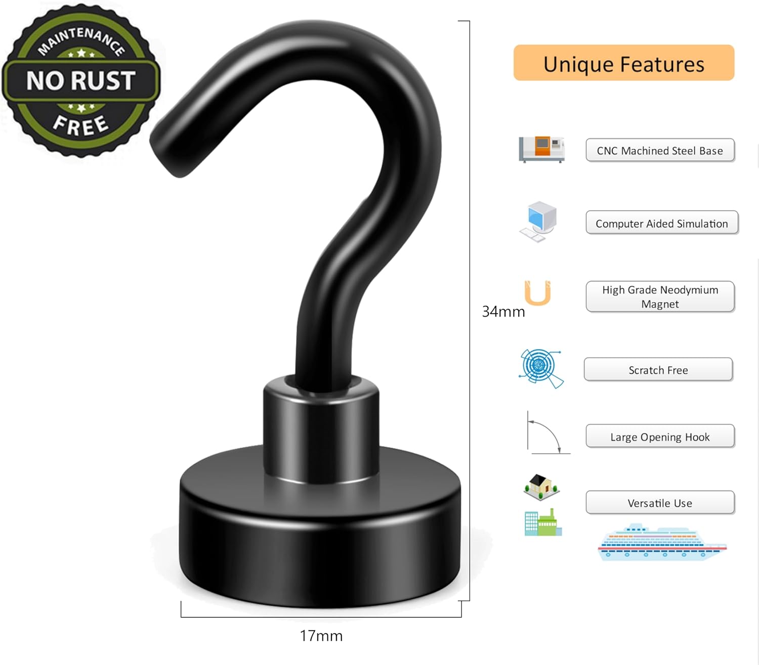 Thumbnail 5 de Neosmuk Magnethaken Schwarz – extra starke Neodym-Magnethaken bis 10 kg für Stahlflächen