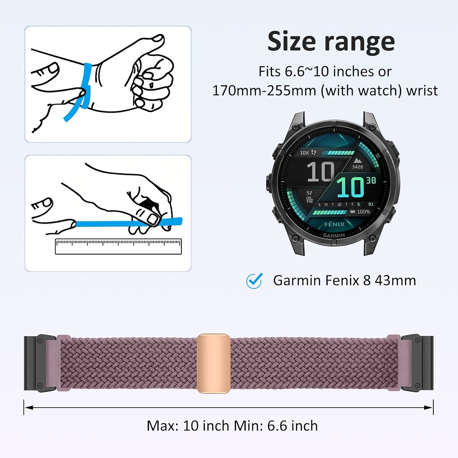 Detalle de RosMank 20mm Quickfit Braided Nylon Watch Band for Garmin & More