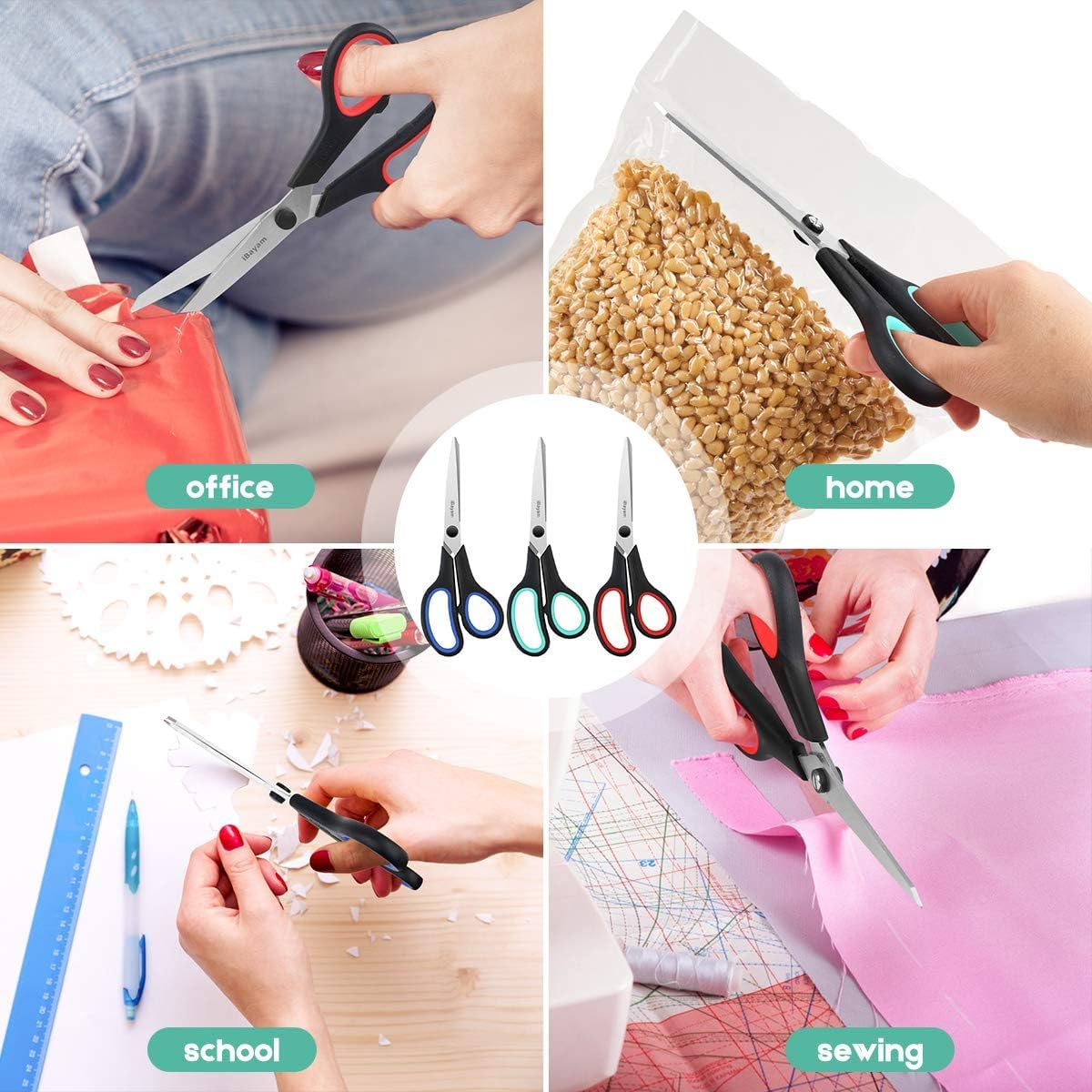 Detalle de iBayam 8.5" Heavy Duty Scissors: All-Purpose Darling for Office, School, Crafts, and Sewing