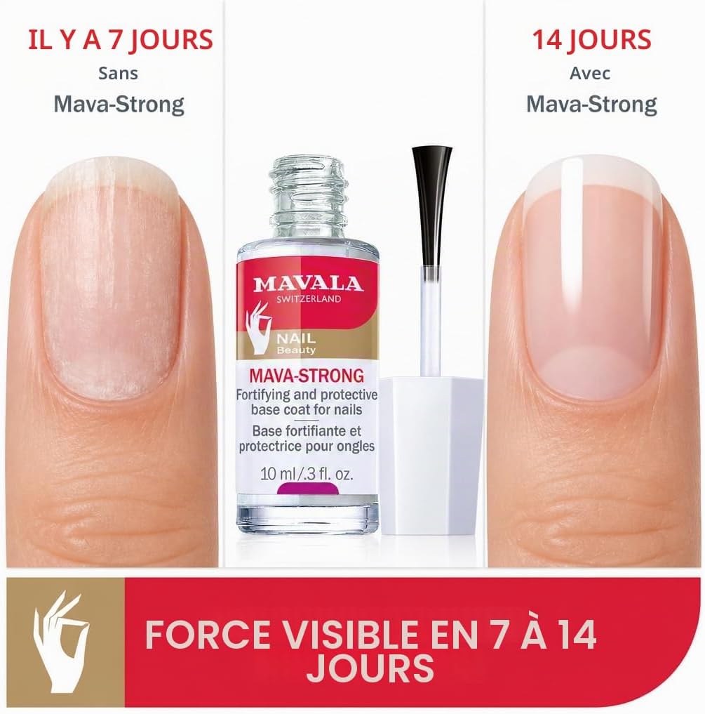 Detalle 2 de Mavala Base Fortifiante et Protectrice Mava-Strong pour Ongles Fins, Mous, Cassants – Vernis Fortifiant Incolore 10 ml