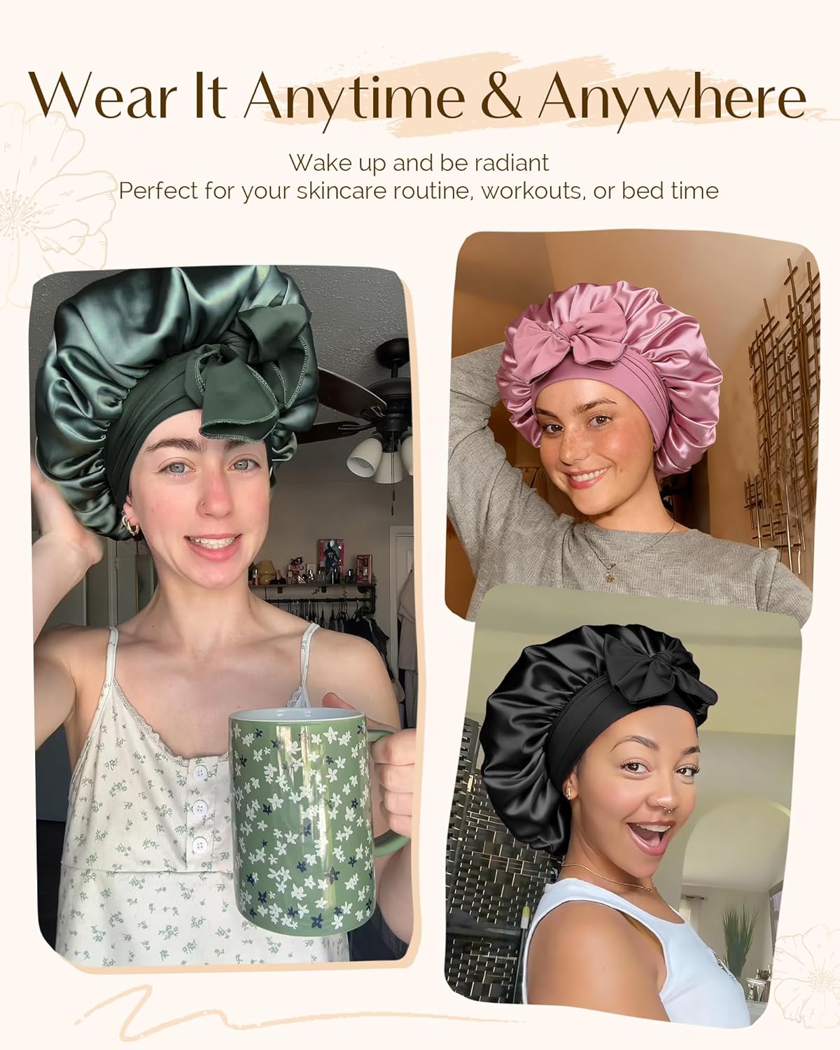 Thumbnail 5 de YANIBEST Adjustable Double Layer Satin Bonnet for Sleep: Frizz Reduction & Moisture Lock