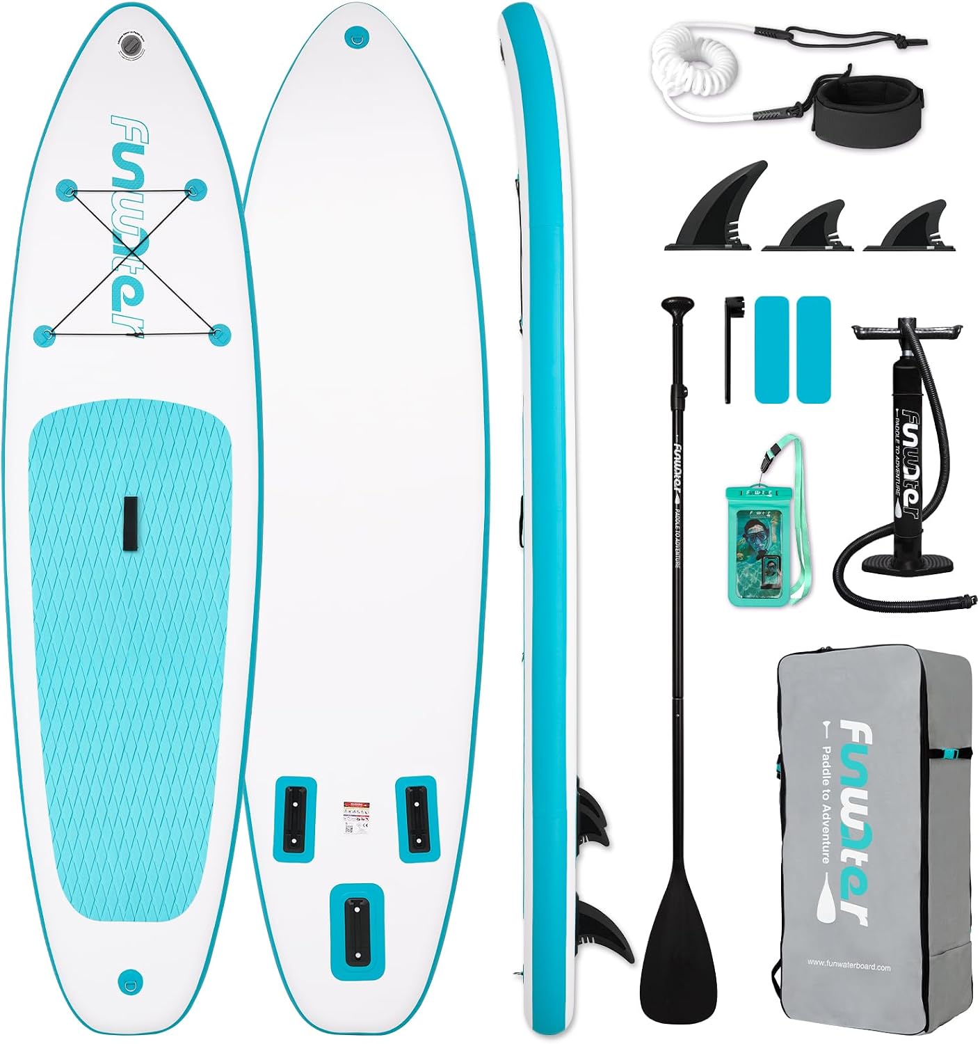 Detalle de FunWater Ultra-light Inflatable Stand Up Paddle Board – 10’6 with Adjustable Paddle, Pump, Leash and Backpack