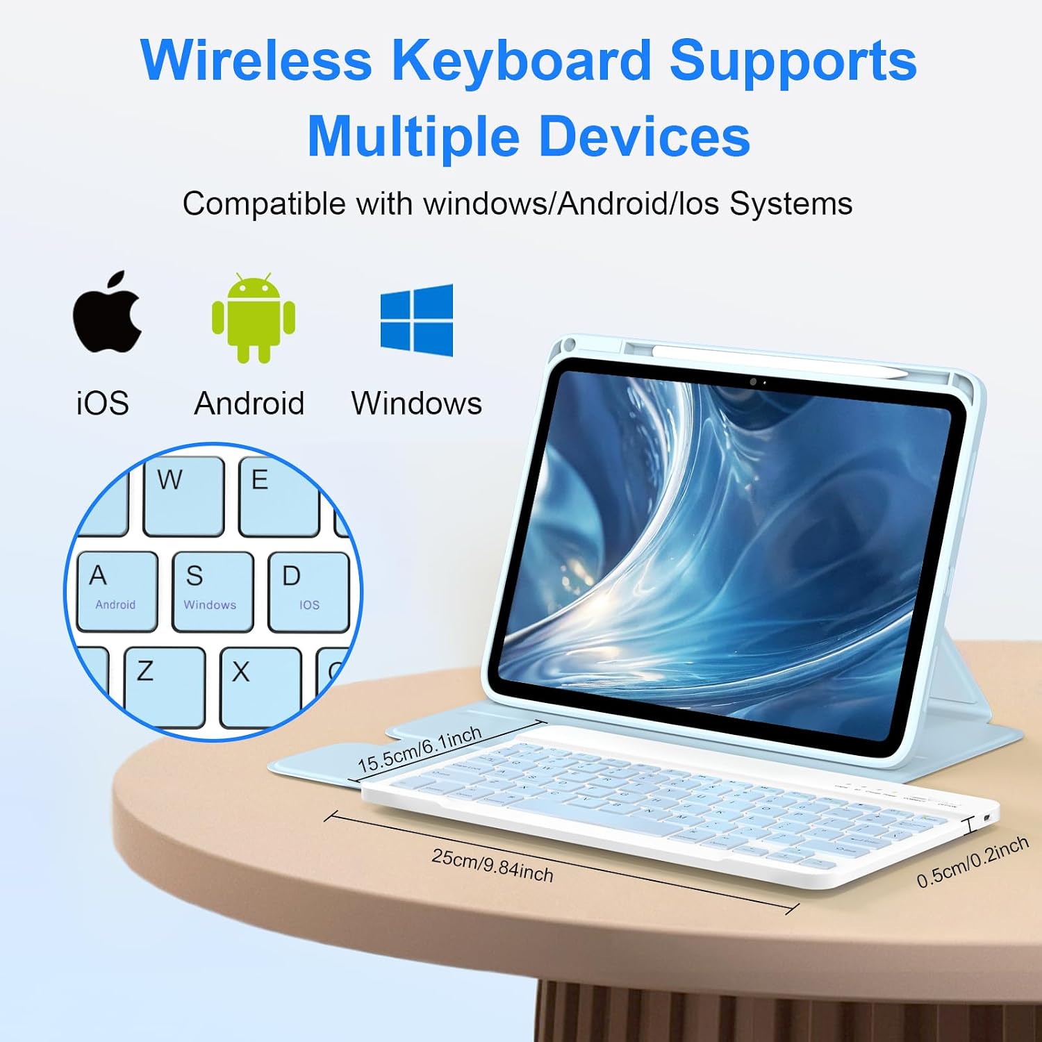 Detalle 2 de 360 Rotating Keyboard Case for iPad A16 11th Gen / 10th Gen 10.9-inch with Keyboard - Light Blue