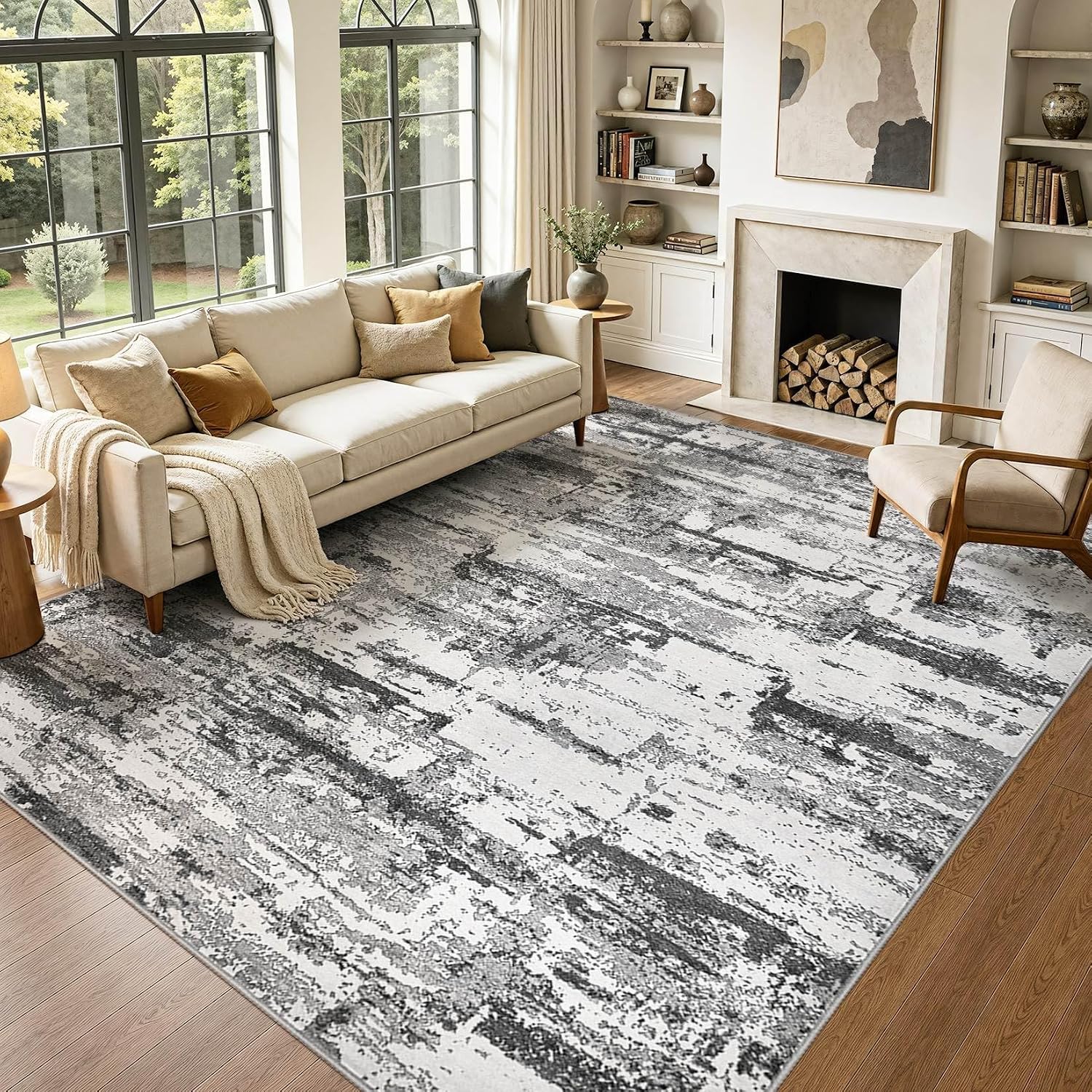 Detalle de Jessibou 8' x 10' Abstract Area Rug, Washable Low-Pile Polyester