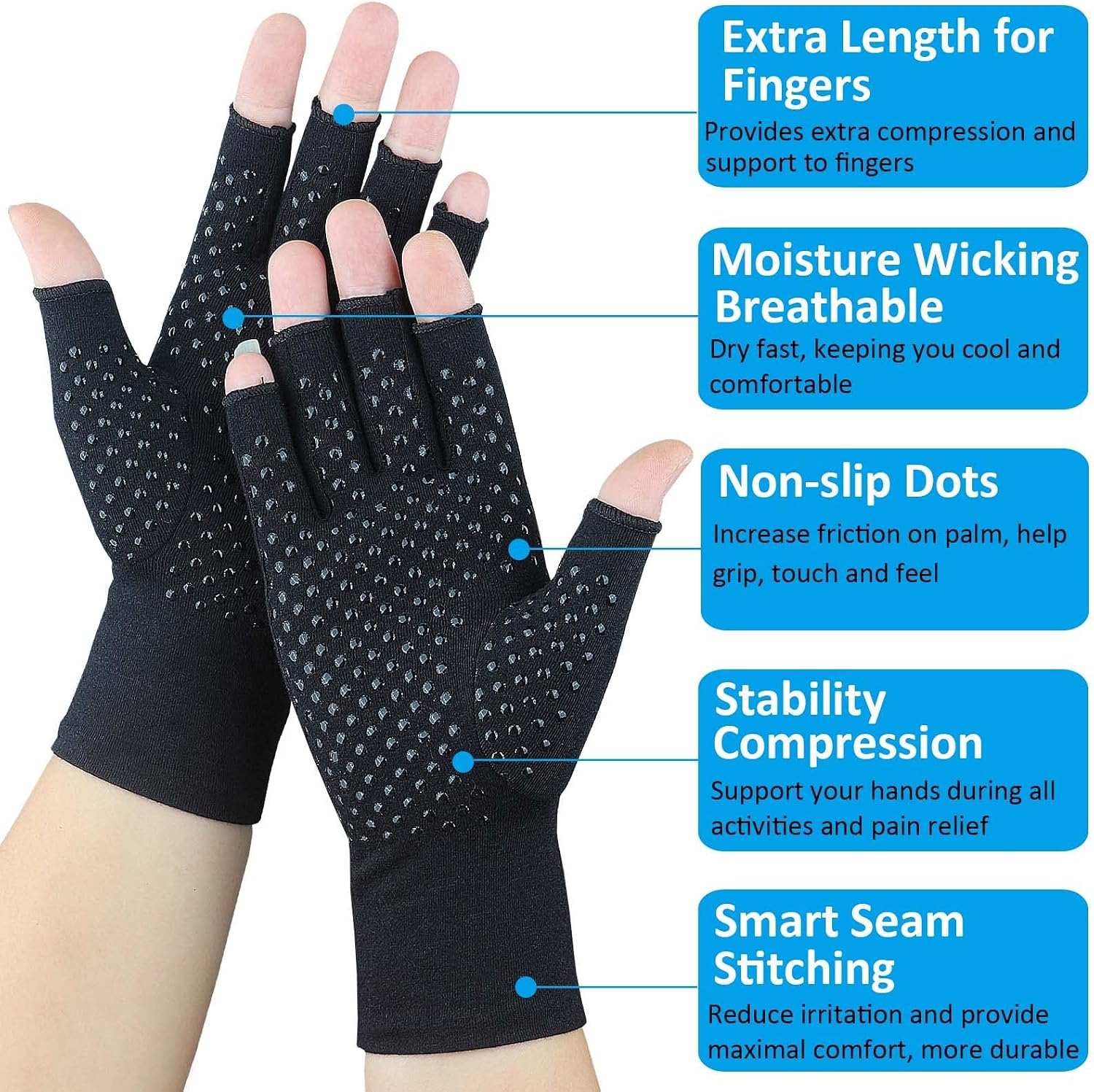 Thumbnail 1 de Tianhengyi Arthritis Gloves, Fingerless Compression Gloves, Medium, Black & Purple