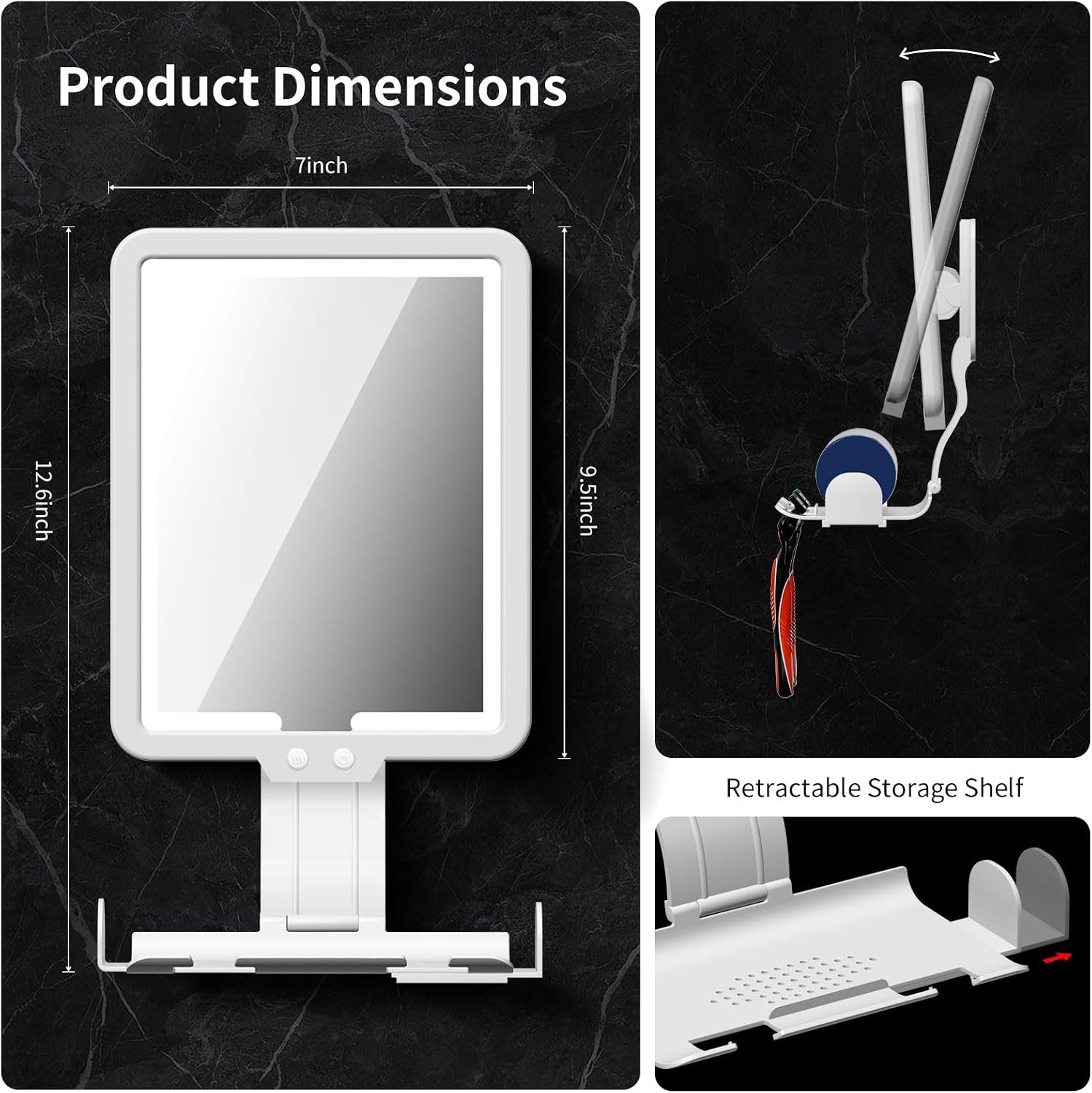 Thumbnail 5 de Lighted Shower Mirror 9.5×7 in Fogless 🪞