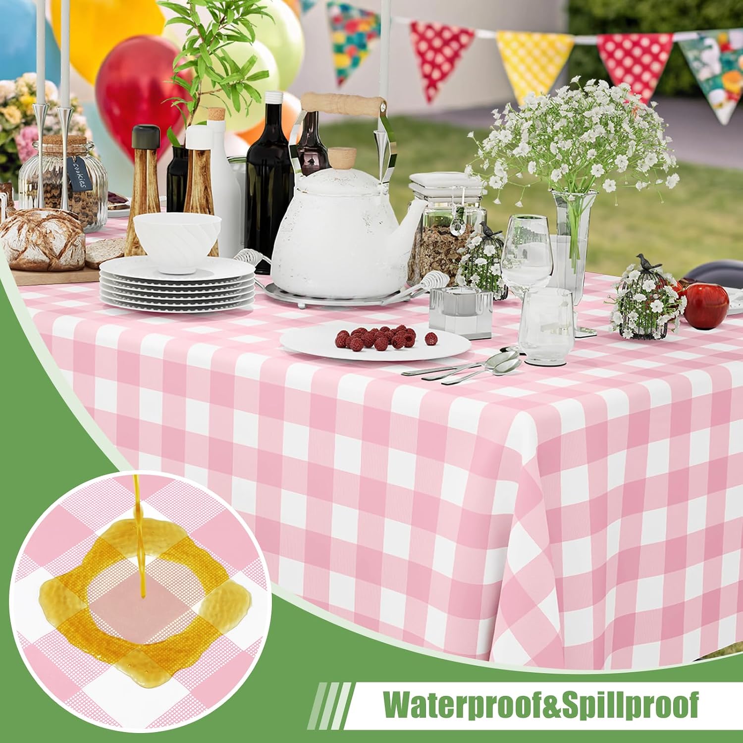 Detalle de Smiry 6-Pack Pink Gingham Disposable Tablecloths (54" x 108")