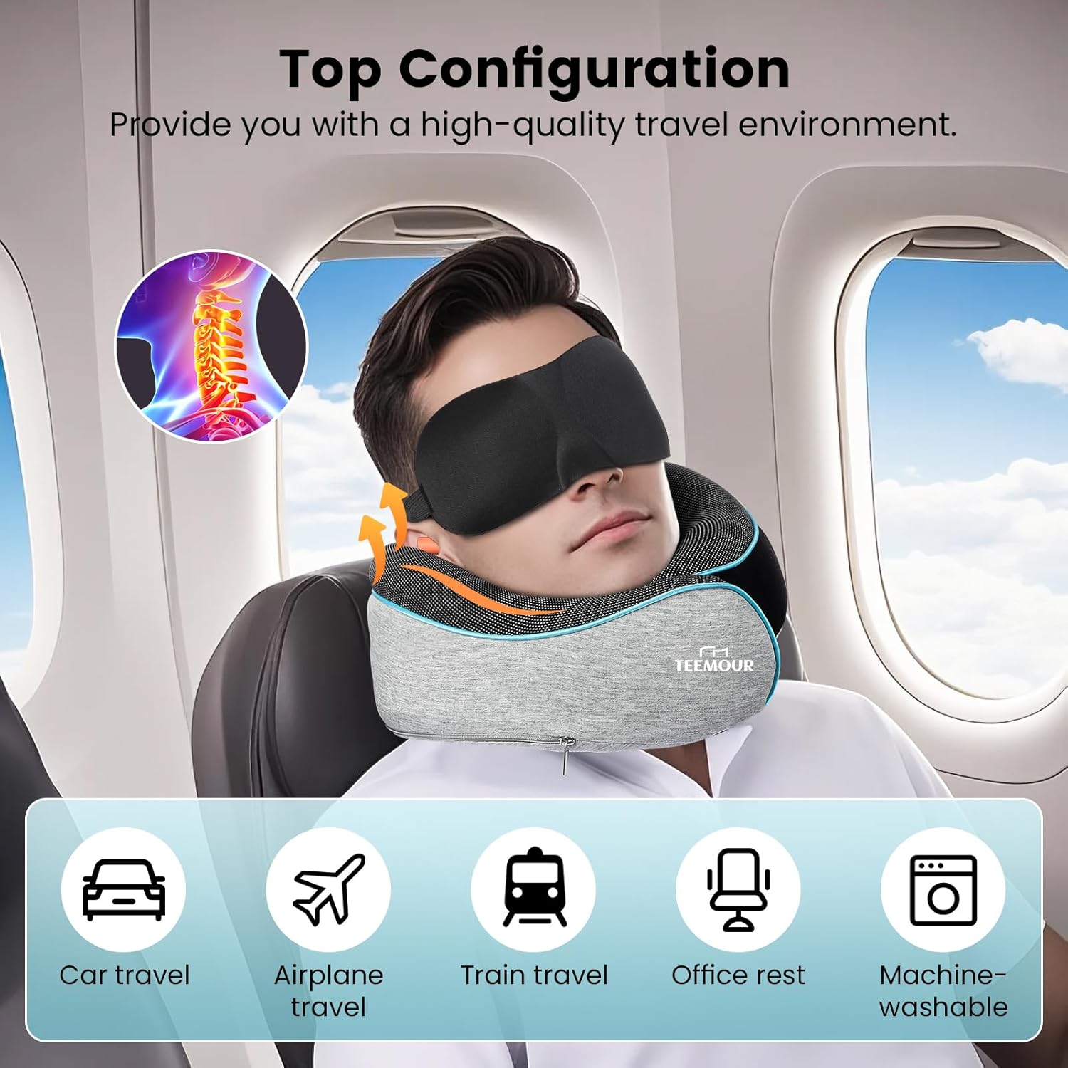 Detalle 2 de Memory Foam 360° Neck Travel Pillow for Adults