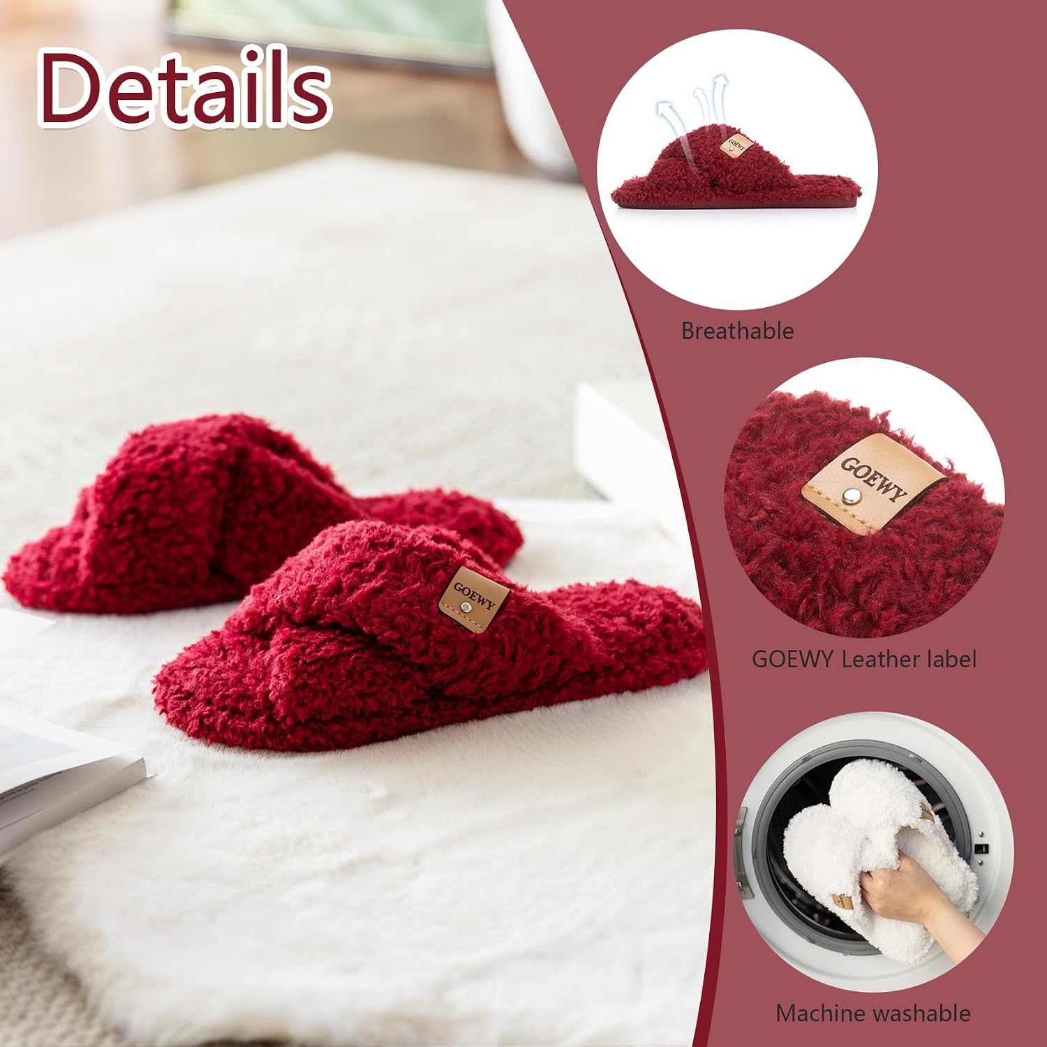 Detalle 1 de GOEWY Open-Toe Slippers, Faux Fur