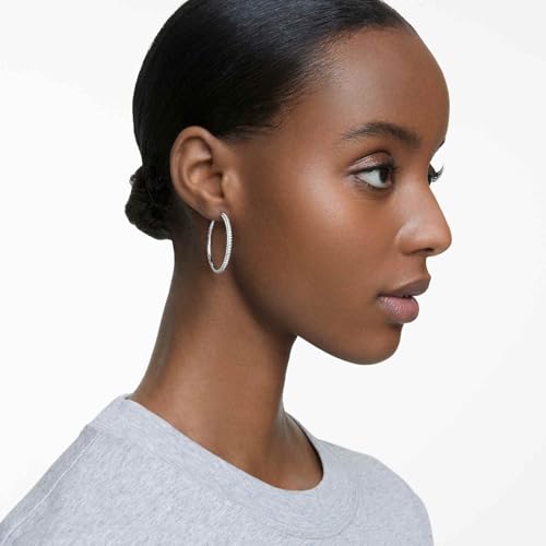 Detalle de Swarovski Stone Hoop Earrings, White, Rhodium Plated