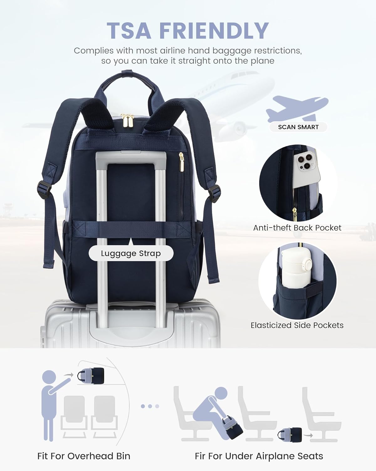 Thumbnail 6 de LOVEVOOK 15.6 Inch Laptop Backpack Blue