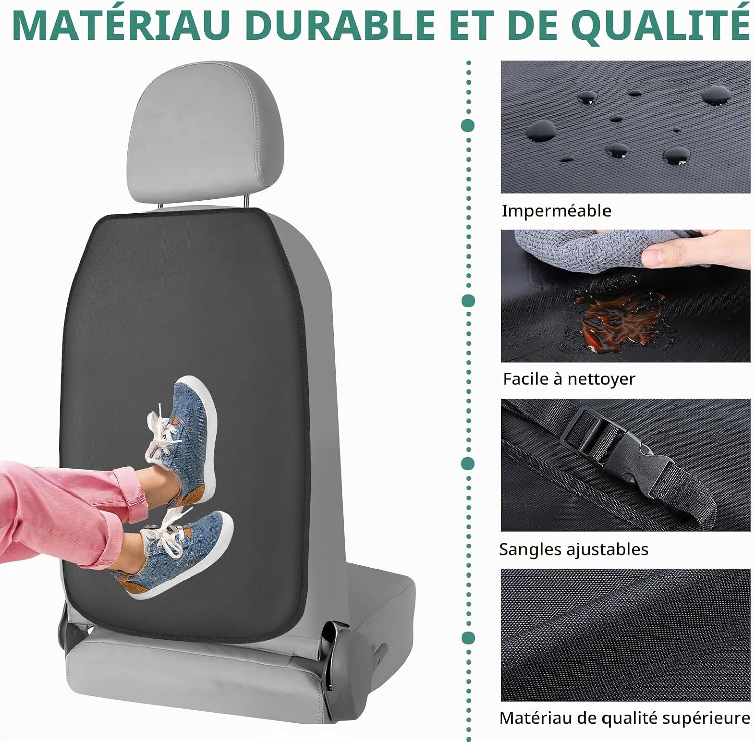 Detalle de Romon Seat kick pad without hood-Black-2pcs autostoelbeschermer, waterdicht, set van 2