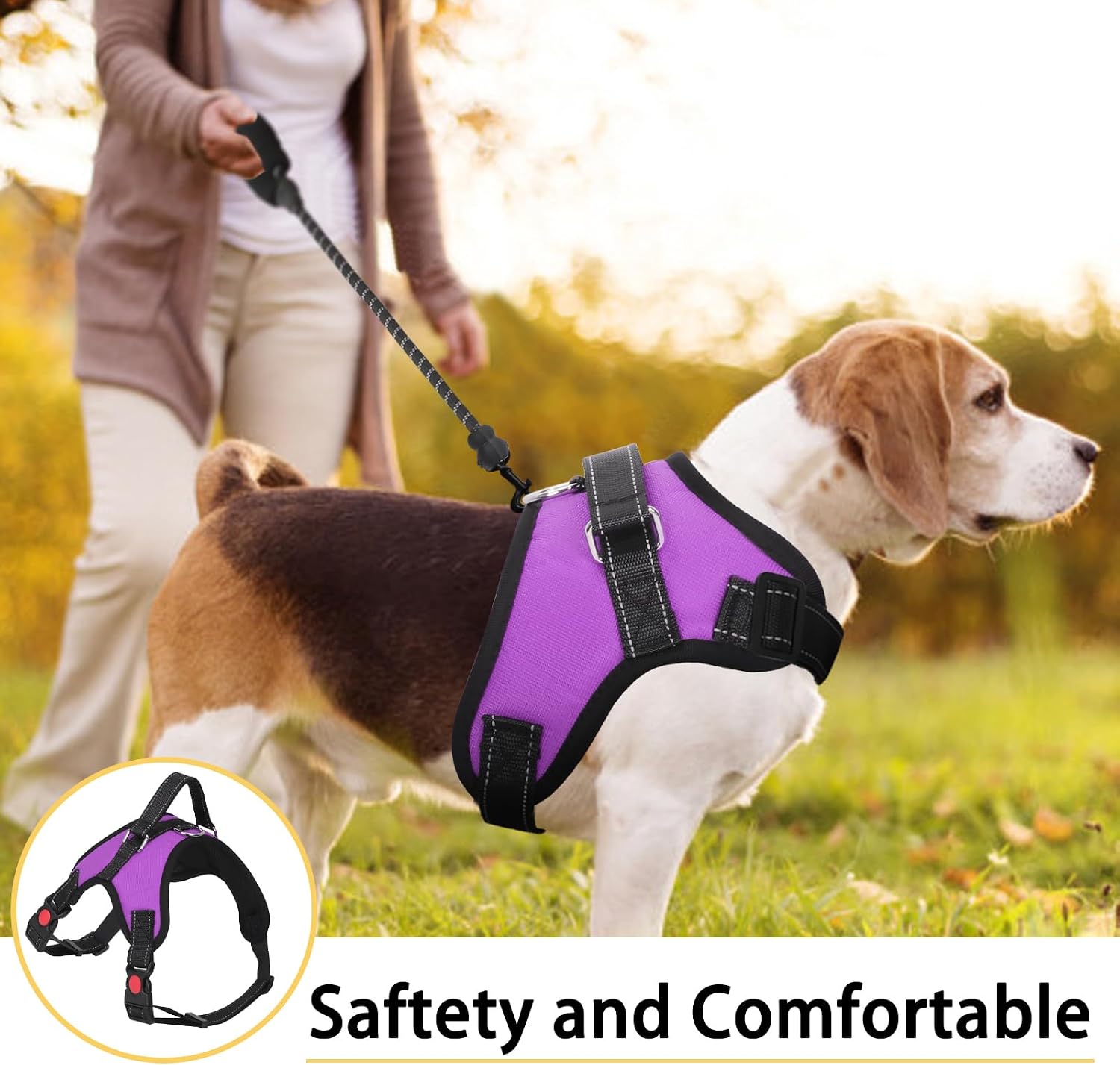Detalle 2 de FYY Dog Harness No Pull – Breathable Adjustable PetVest with Lead (M, Purple) for Small to Large Dogs