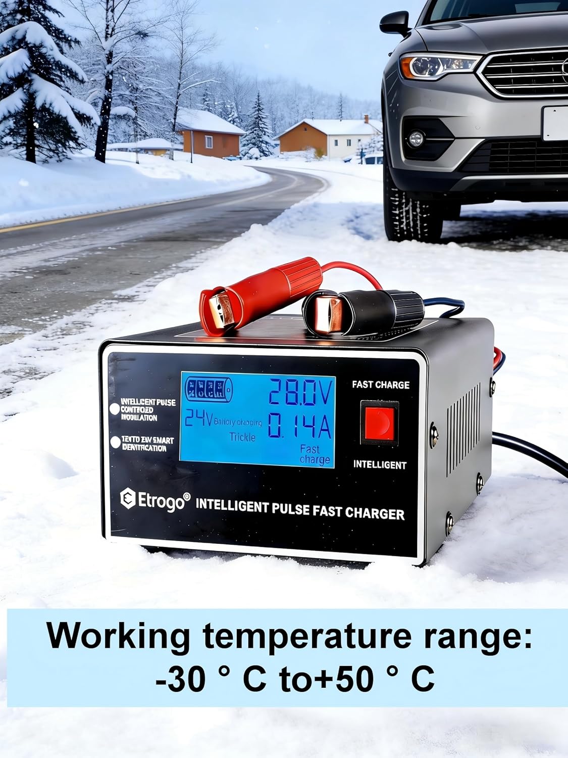 Thumbnail 5 de Etrogo Intelligentes 12V/24V 10A Ladegerät – 5‑Phasen-Ladegerät mit LCD, kompatibel mit Blei-Säure-Batterien