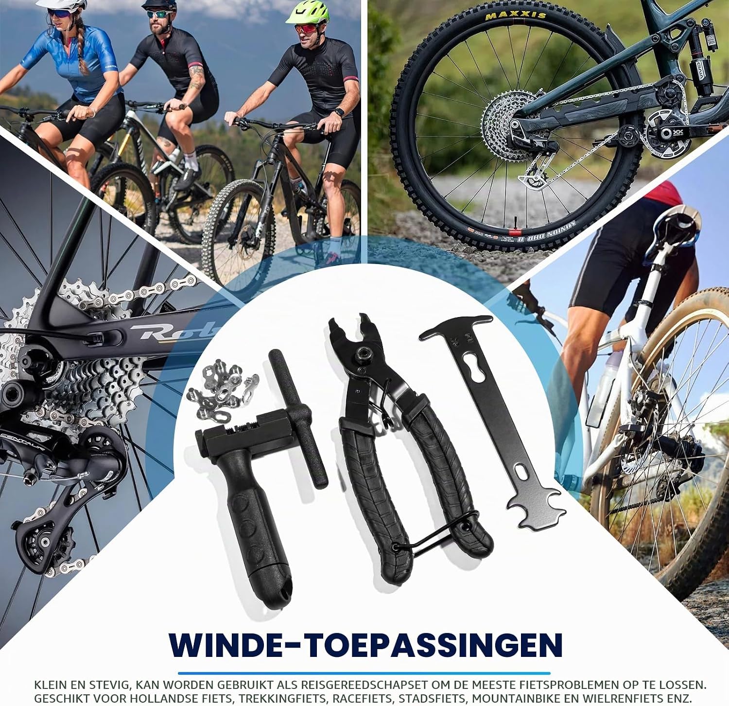 Detalle 2 de BIGP fiets-kettingreparatieset met kettingpons, slijtagemeter en tang voor 6-12 versnellingen