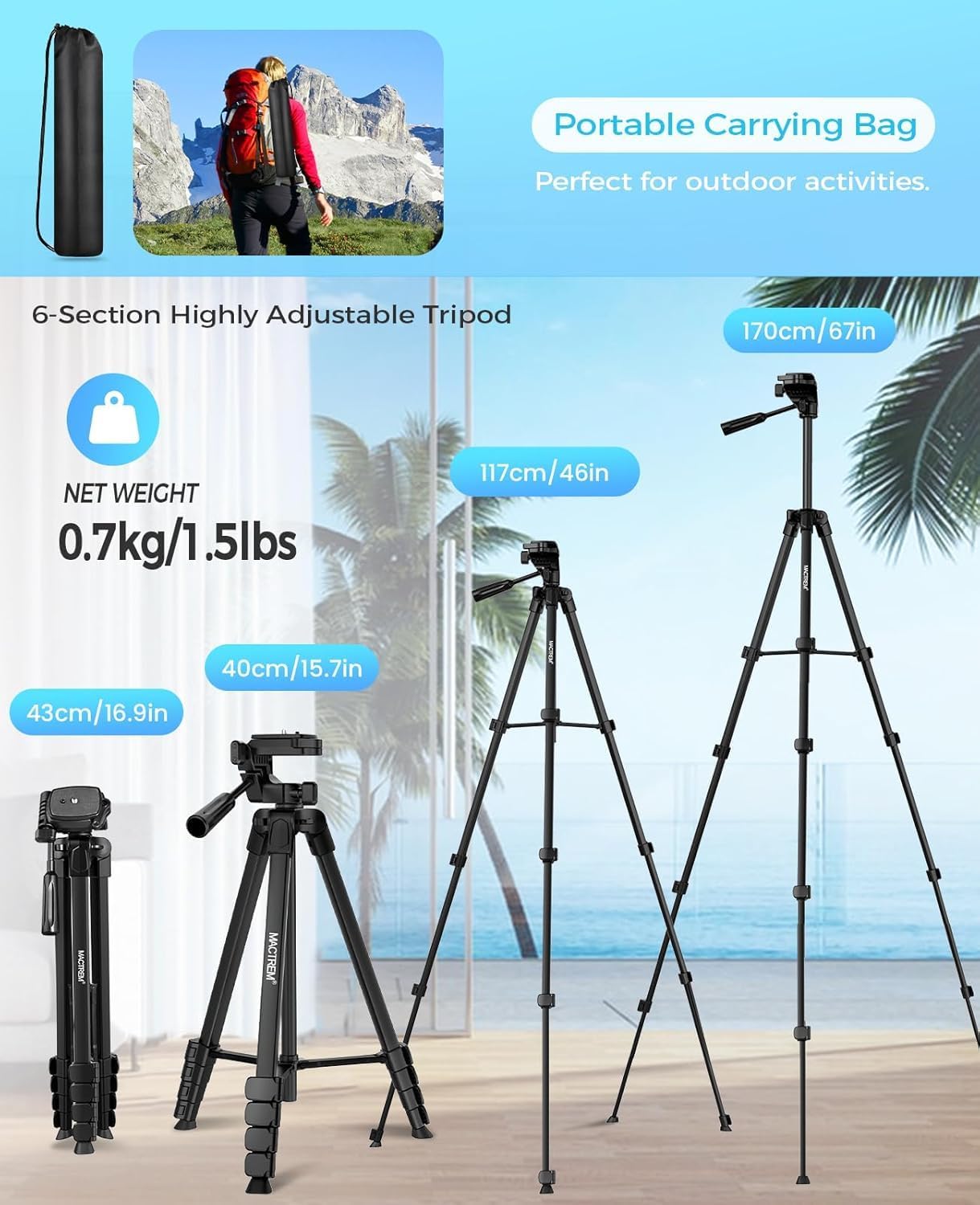 Thumbnail 4 de MACTREM 67" Tripod Stand for iPhone/iPad