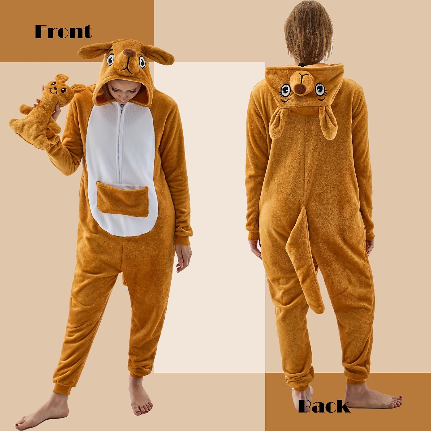 Detalle 1 de NEWCOSPLAY Unisex Adult Animal Onesie Pajamas with Flannel, 3D Hood and Pockets