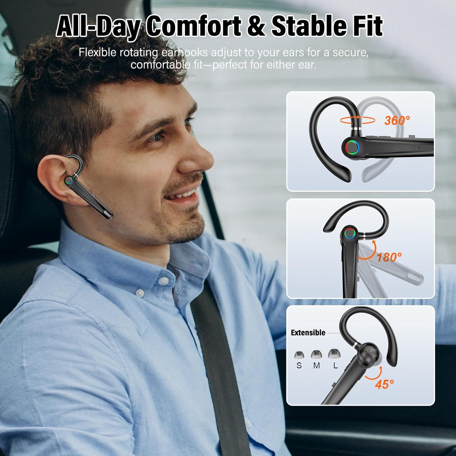 Detalle 2 de Bluetooth Headset V5.4 – Freisprech-Headset mit ENC, aptX und Ladebox (115 Std) für Business/Truckers