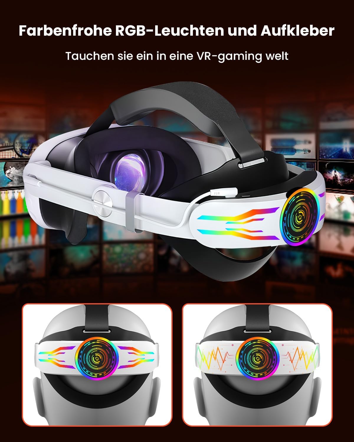 Detalle de GEEKERA RGB Headstrap für Meta Quest 3/3S – 10000mAh Akku, 4+ Stunden mehr Spielzeit