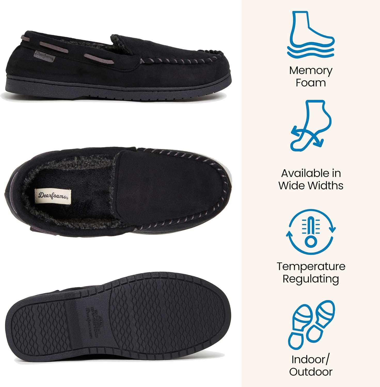 Detalle de Dearfoams Men's Moccasin Slippers with Memory Foam