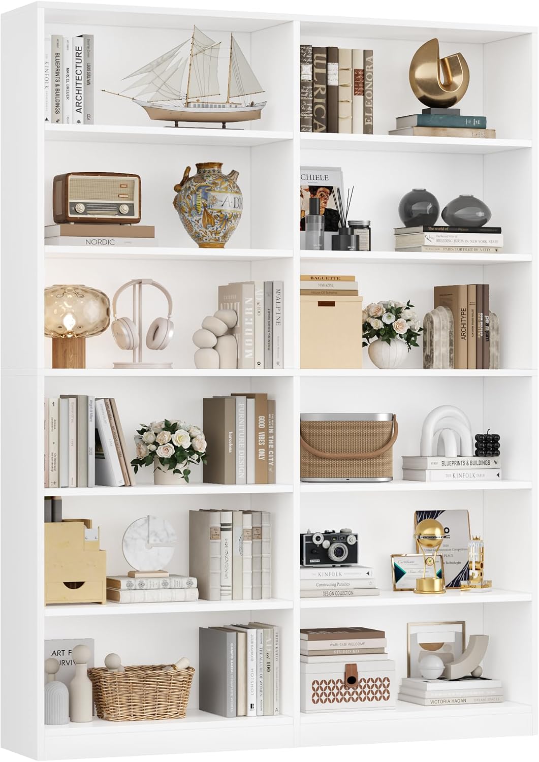 Detalle de FirFurd P848847 12-Compartment Bookcase, White, 120 x 30 x 188.7 cm
