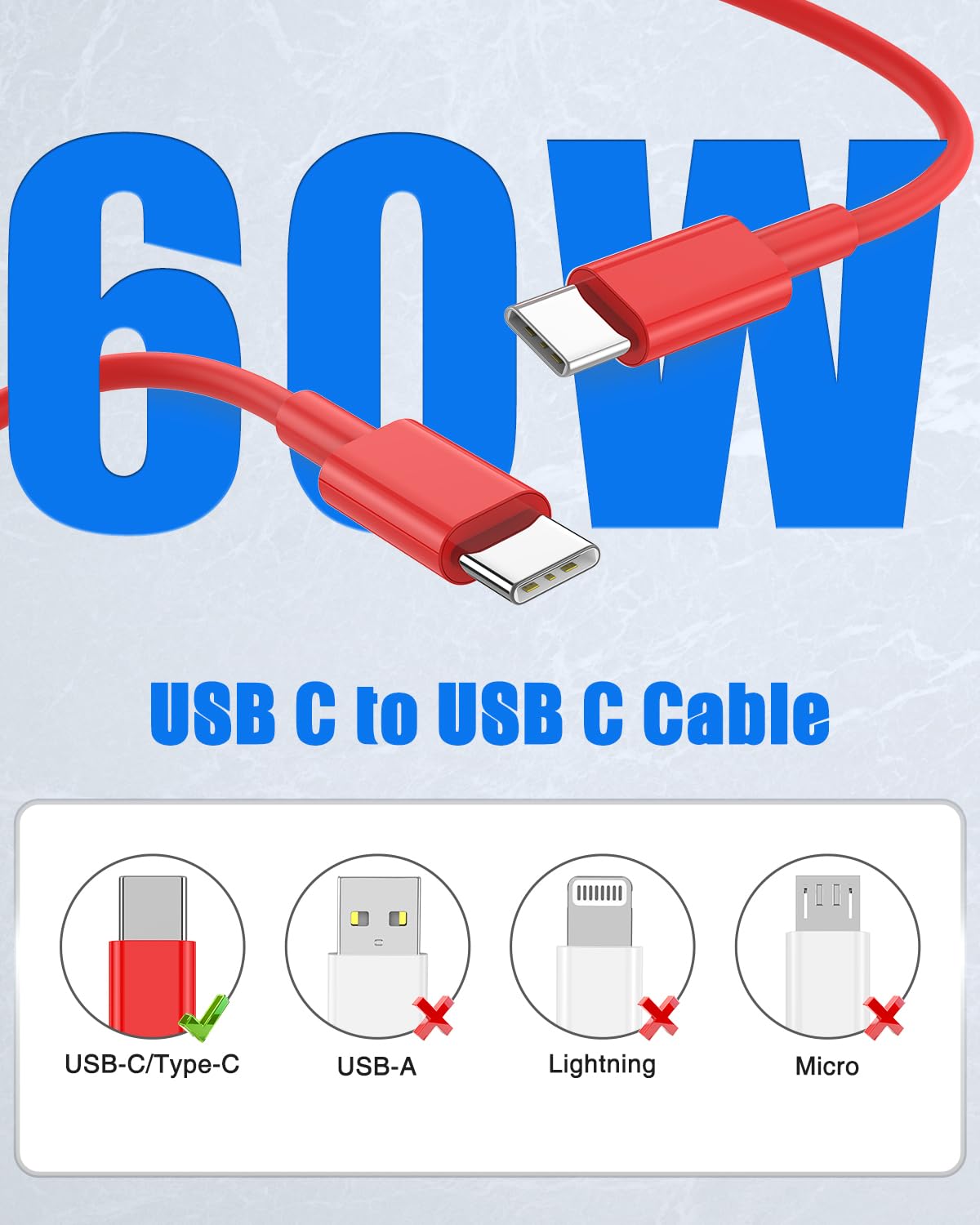 Thumbnail 5 de 10Pack USB C to USB C Cables (3ft each) — 60W PD, Red, Bulk Kit for iPhone 17/Air/16/15 Pro Max and More