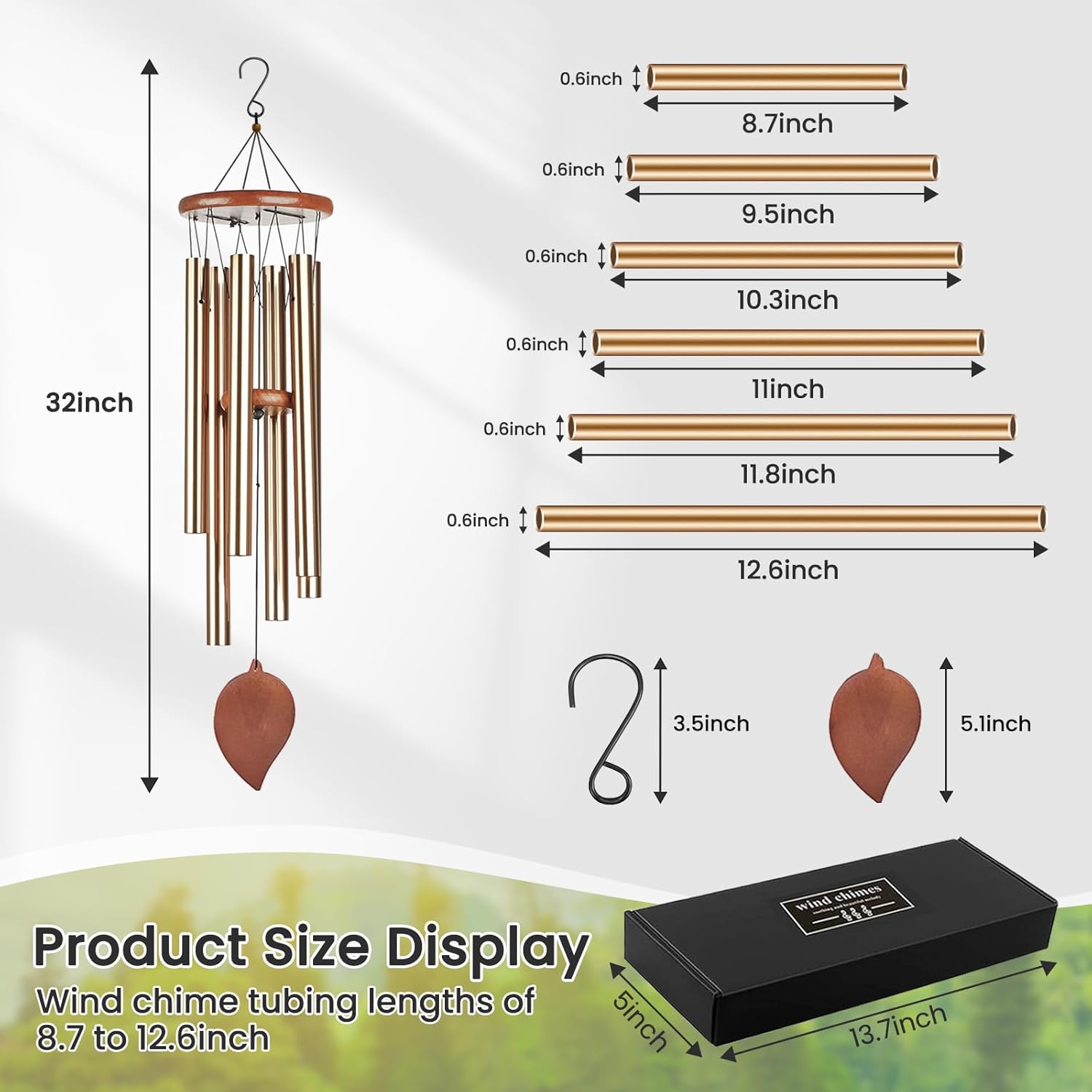 Thumbnail 3 de YITGOG 32-inch aluminium wind chimes with thick tubes for garden, patio and indoor décor