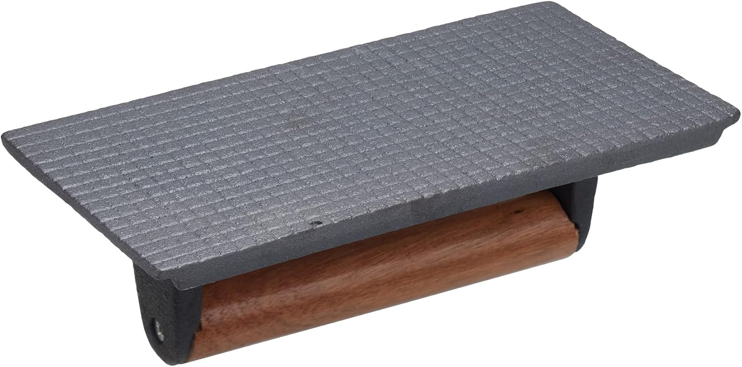 Detalle de KitchenCraft KC Blue gietijzeren grillpers met houten handgreep, 21 x 11 x 8 cm