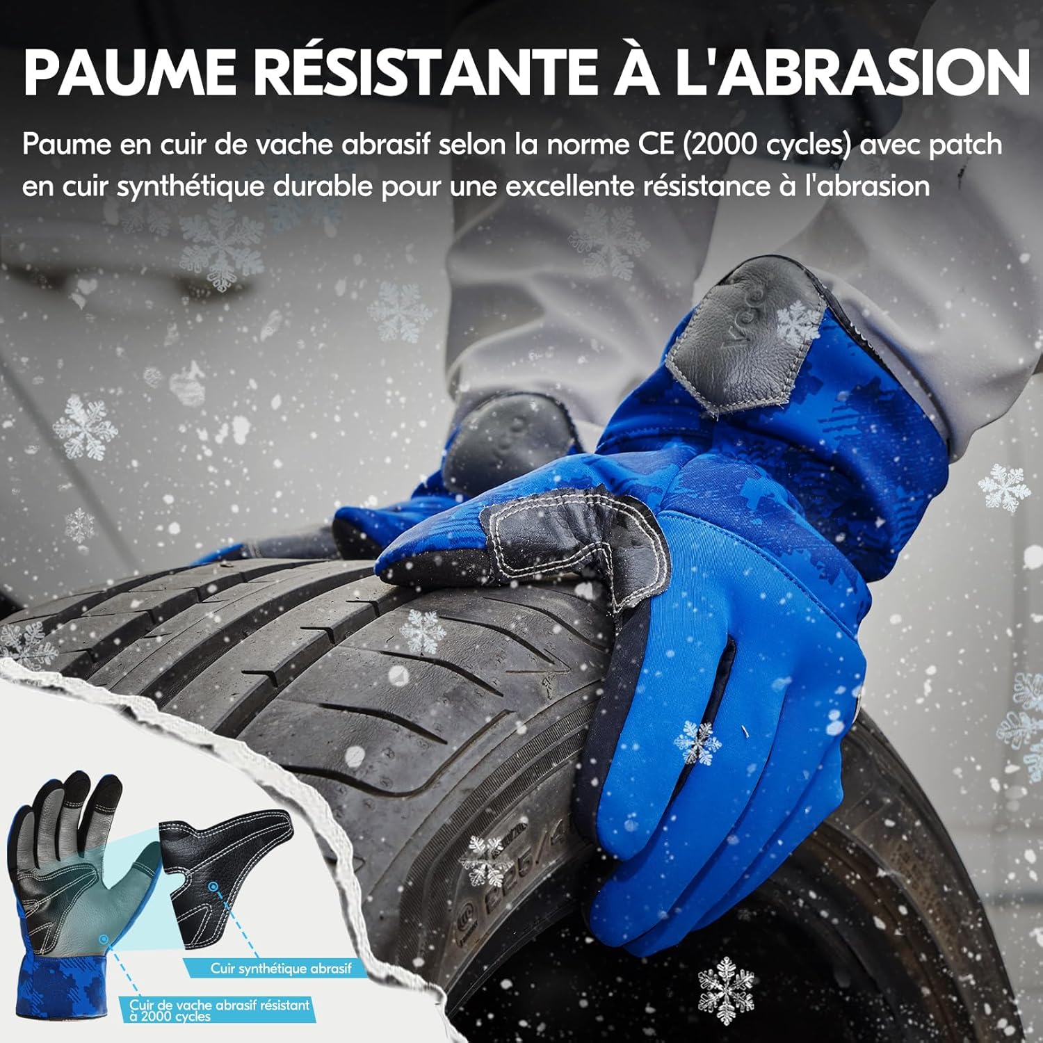 Thumbnail 2 de Gants de travail d'hiver en cuir de vache Vgo… avec doublure 3M Thinsulate C40 – Bleus, XL, imperméables
