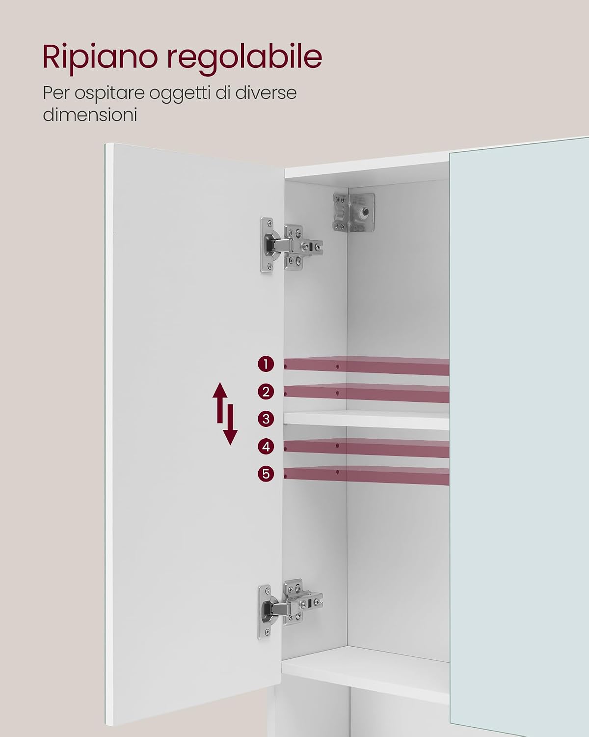 Detalle de VASAGLE Kailyn Collezione - Armadietto Bagno da Parete con Specchio, 16,5 x 90 x 75 cm, Bianco Nuvola BBK130W01
