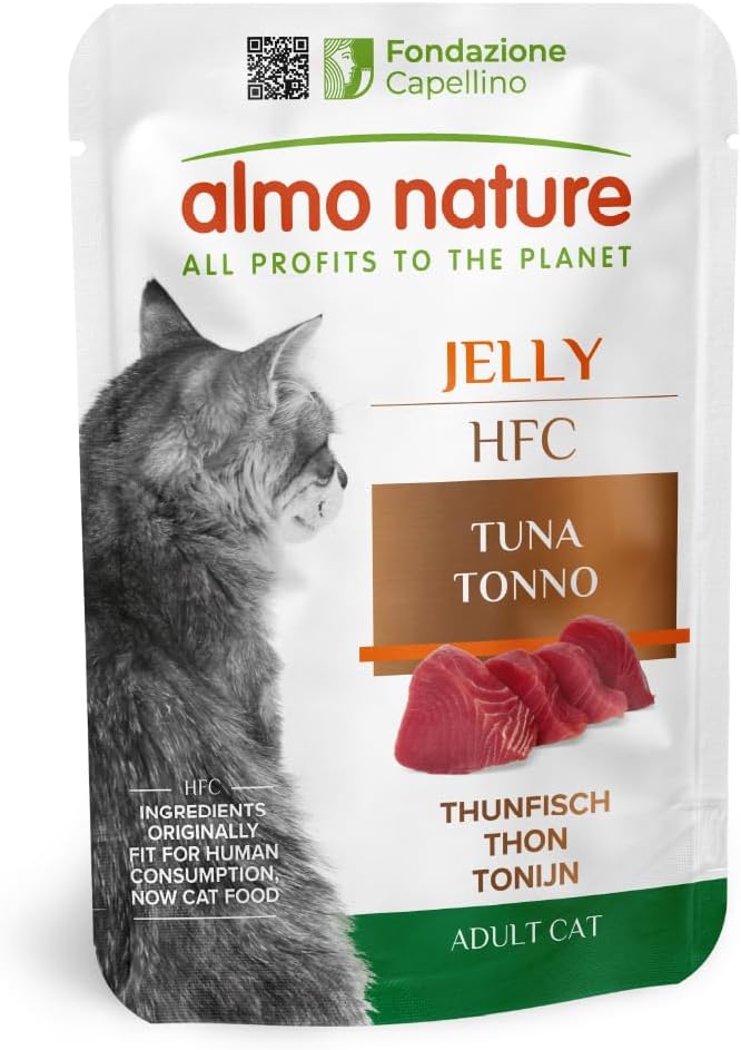Detalle de Almo Nature HFC Jelly Tonno - Cibo umido monoproteico per gatti adulti, 55 g (confezione da 24), Human-Grade
