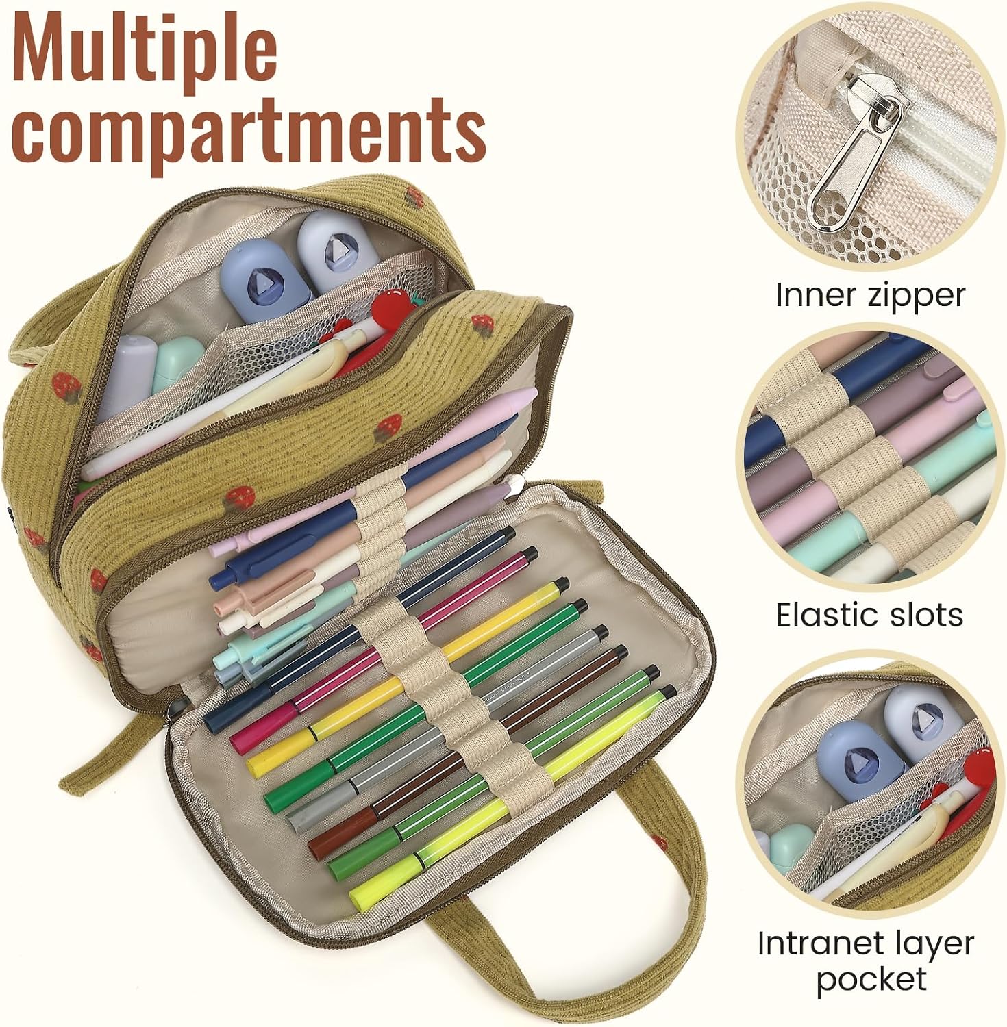 Detalle de QYQMEYQ Large Pencil Case Pouch with 5 Compartments ๐