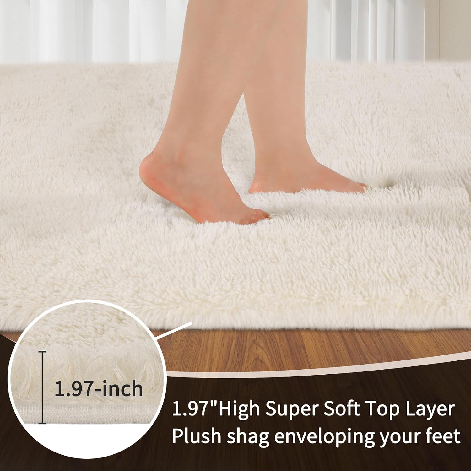 Detalle 2 de Large shaggy rug 200x300cm cream