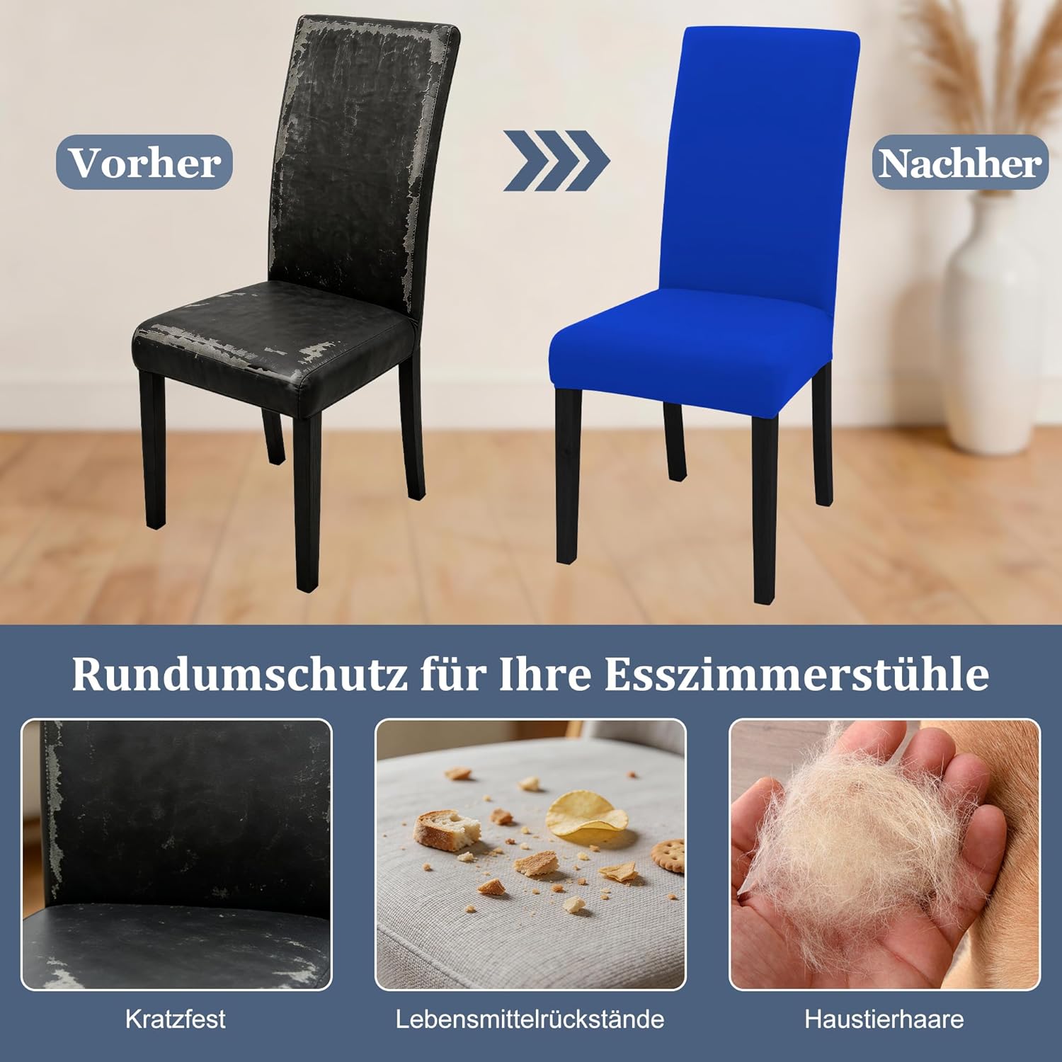Thumbnail 2 de SUKAIKEQA Dehnbarer Stuhlbezug – Set 4/6/8 Stück Blau (Milk Silk Treasure) für Hochstuhl, Bürostuhl, Wohnzimmer