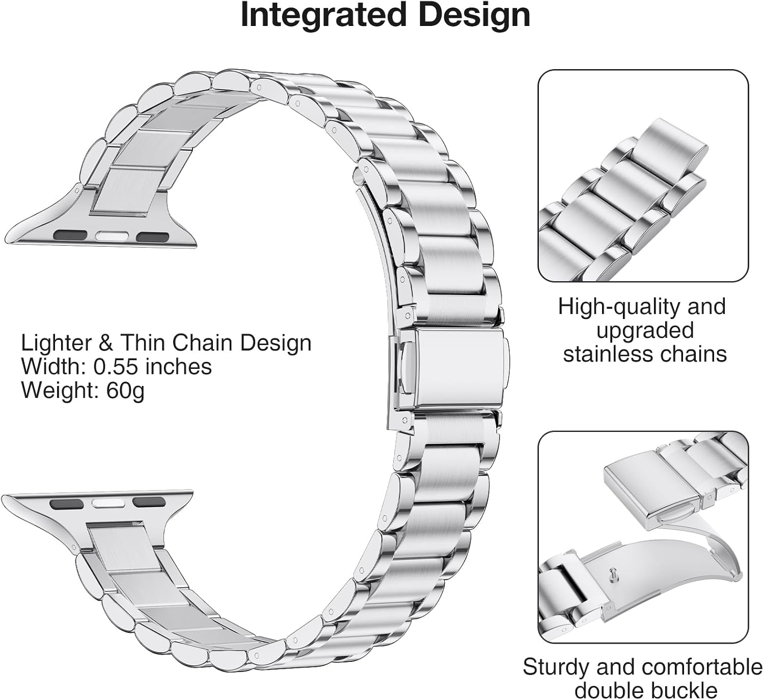 Detalle de WFEAGL Stainless Steel Apple Watch strap (Slim) in Silver for 42mm–49mm models