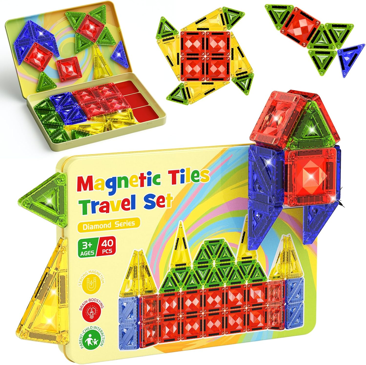 Detalle de Magnetic Tiles for Kids, 40-Piece Set