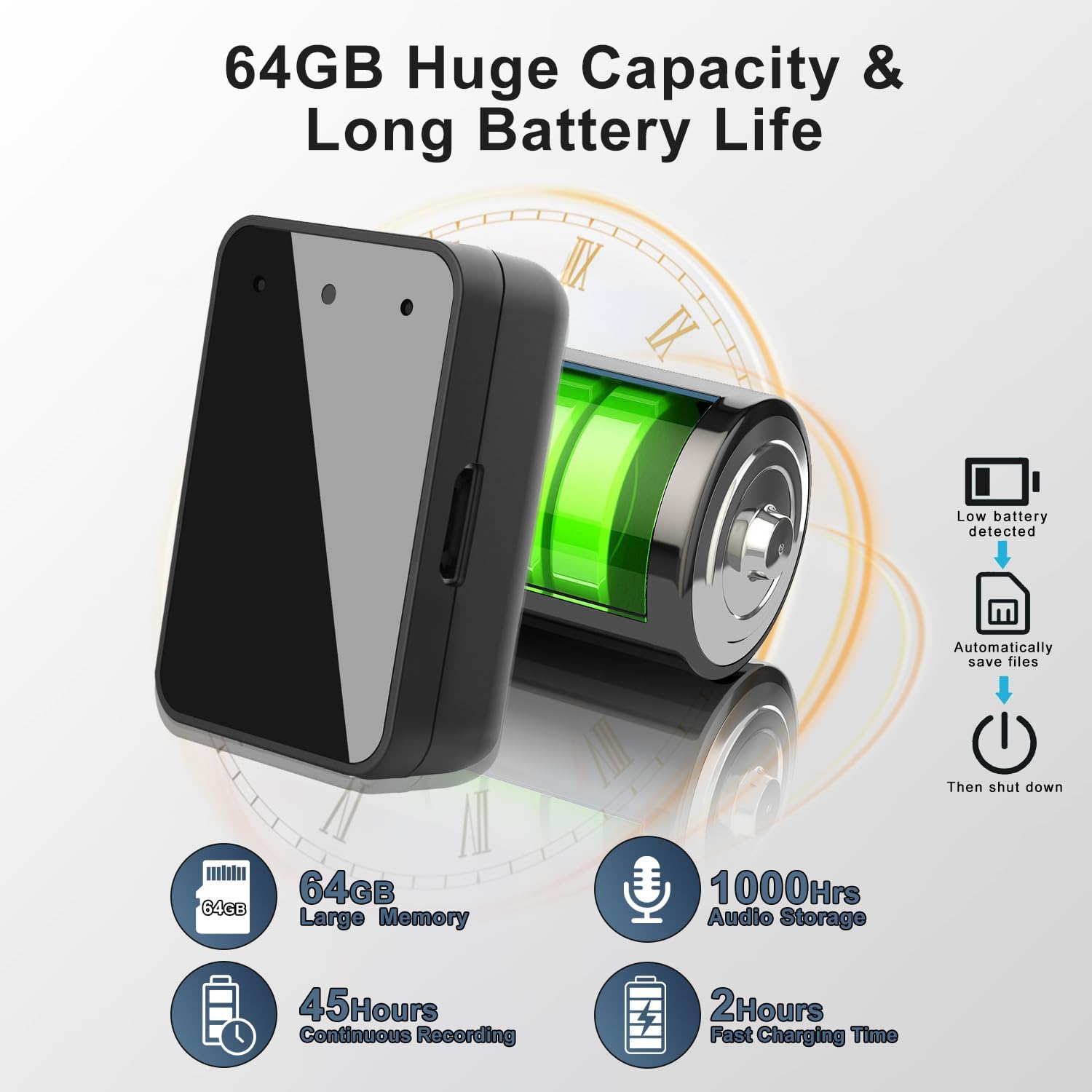 Detalle de Voice Recorder - Magnetic 64GB Mini Voice Recorder with Noise Reduction