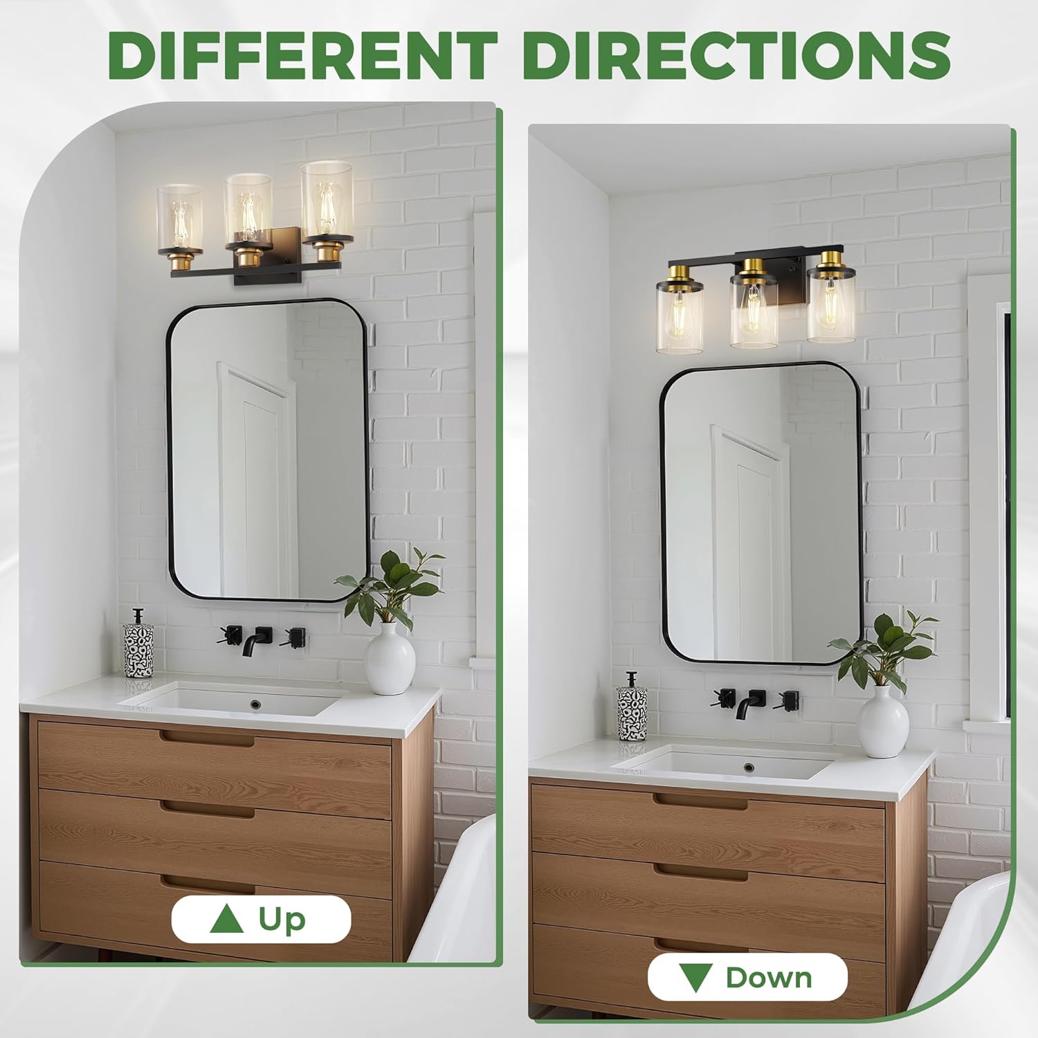 Thumbnail 6 de DORESshop 3-Light Black and Gold Bathroom Light Fixture (Clear Glass Shades) — ETL Listed, E26