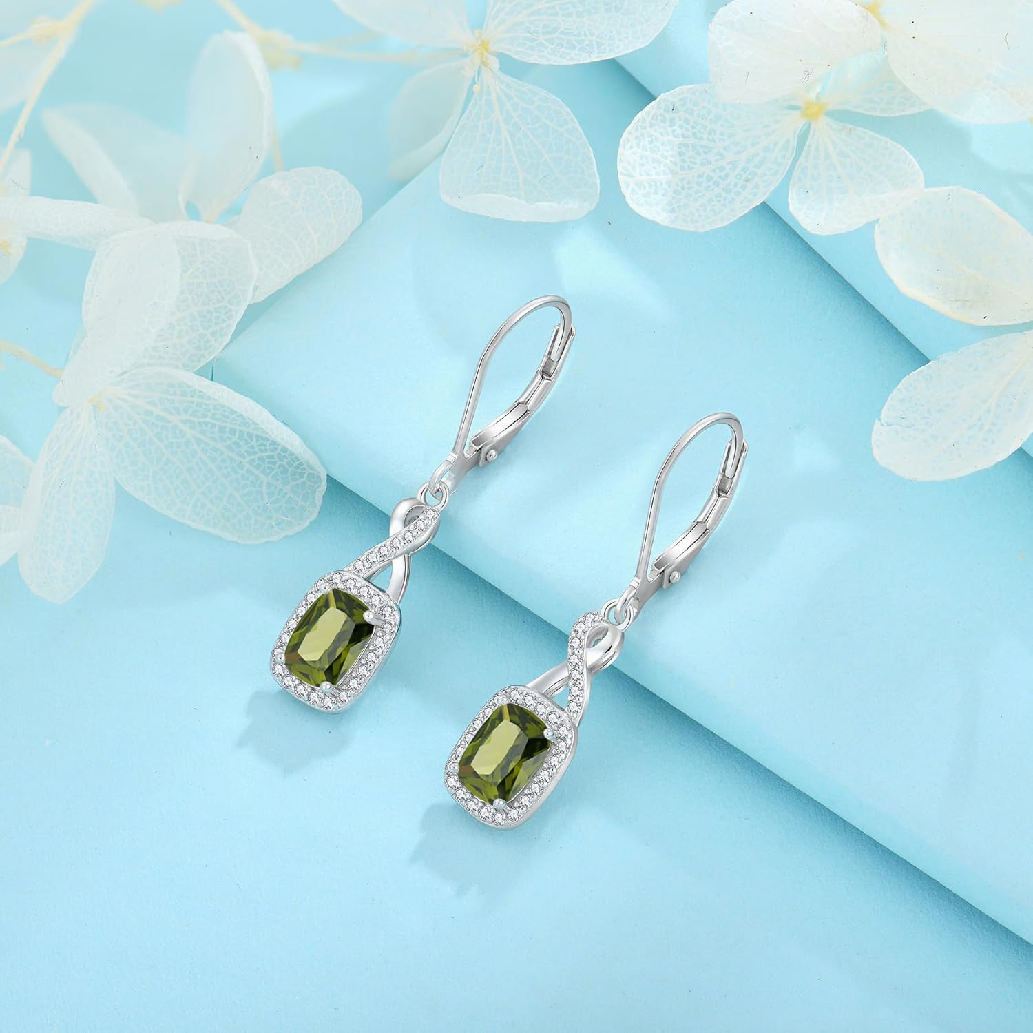 Thumbnail 4 de FJ Unendlichkeit hängende Ohrringe für Damen aus 925 Sterlingsilber mit Prinzessschliff & Geburtsstein