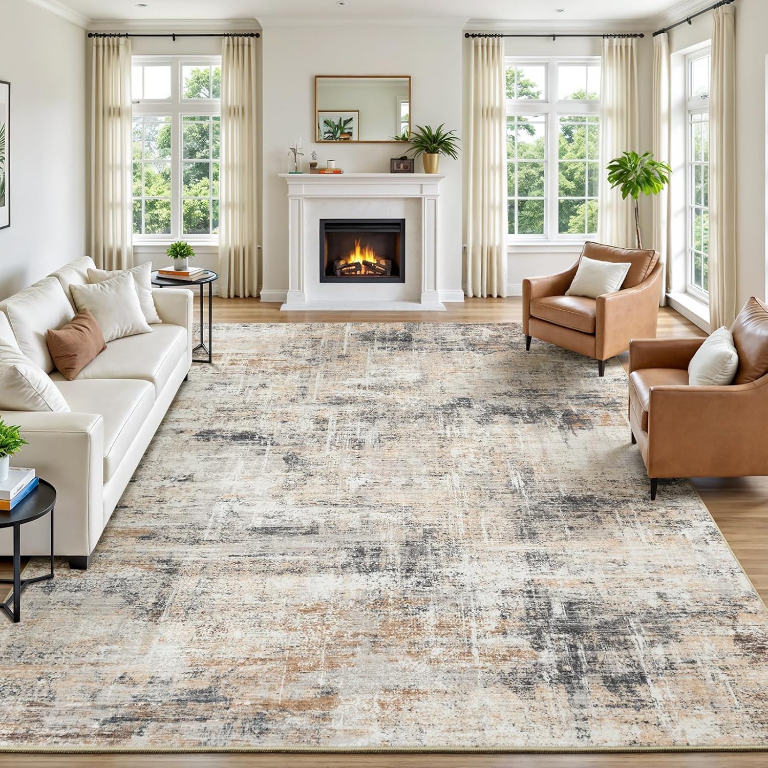 Lofus 8x10 Area Rug for Living Room (Gold Abstract) with Non-Slip Backing